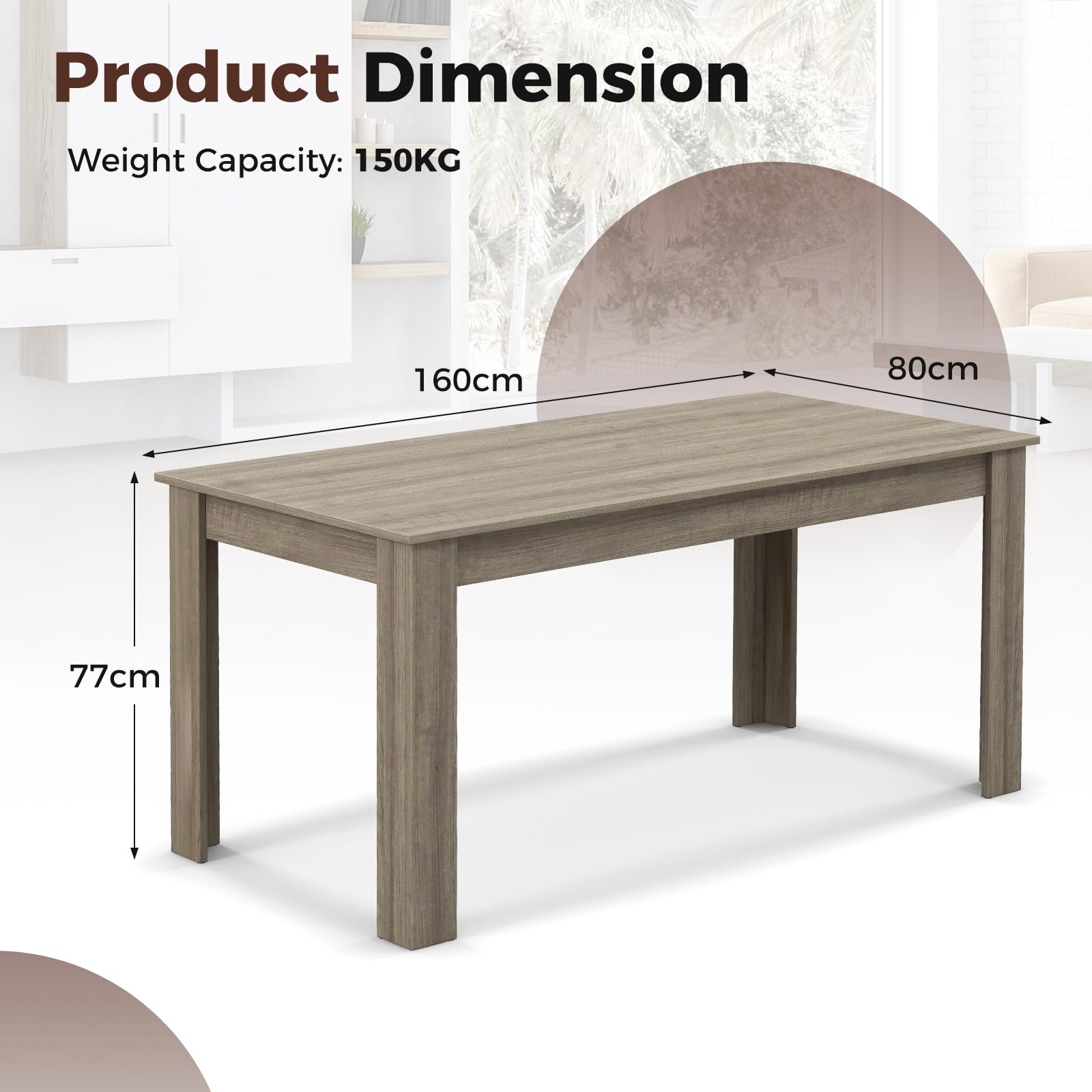 GIANTEX Tavolo da Pranzo da 160 cm per 8 Persone, Tavolo da Pranzo Fisso con Robuste Gambe a L, Tavolo Moderno per Cucina e Sala da Pranzo, Nero (Grigio)