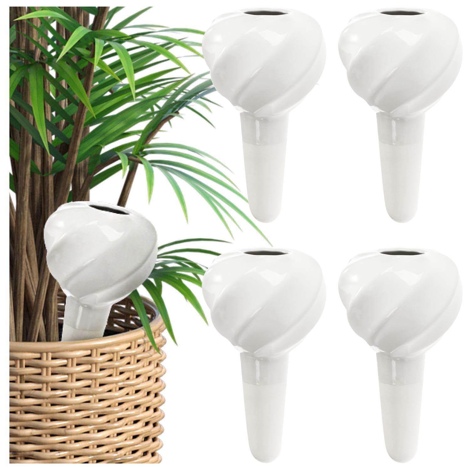 COM-FOUR® 4x automatic watering for indoor plants - water dispenser for plants - clay cones for watering flowers - hydrospikes (04 pieces - groove design)