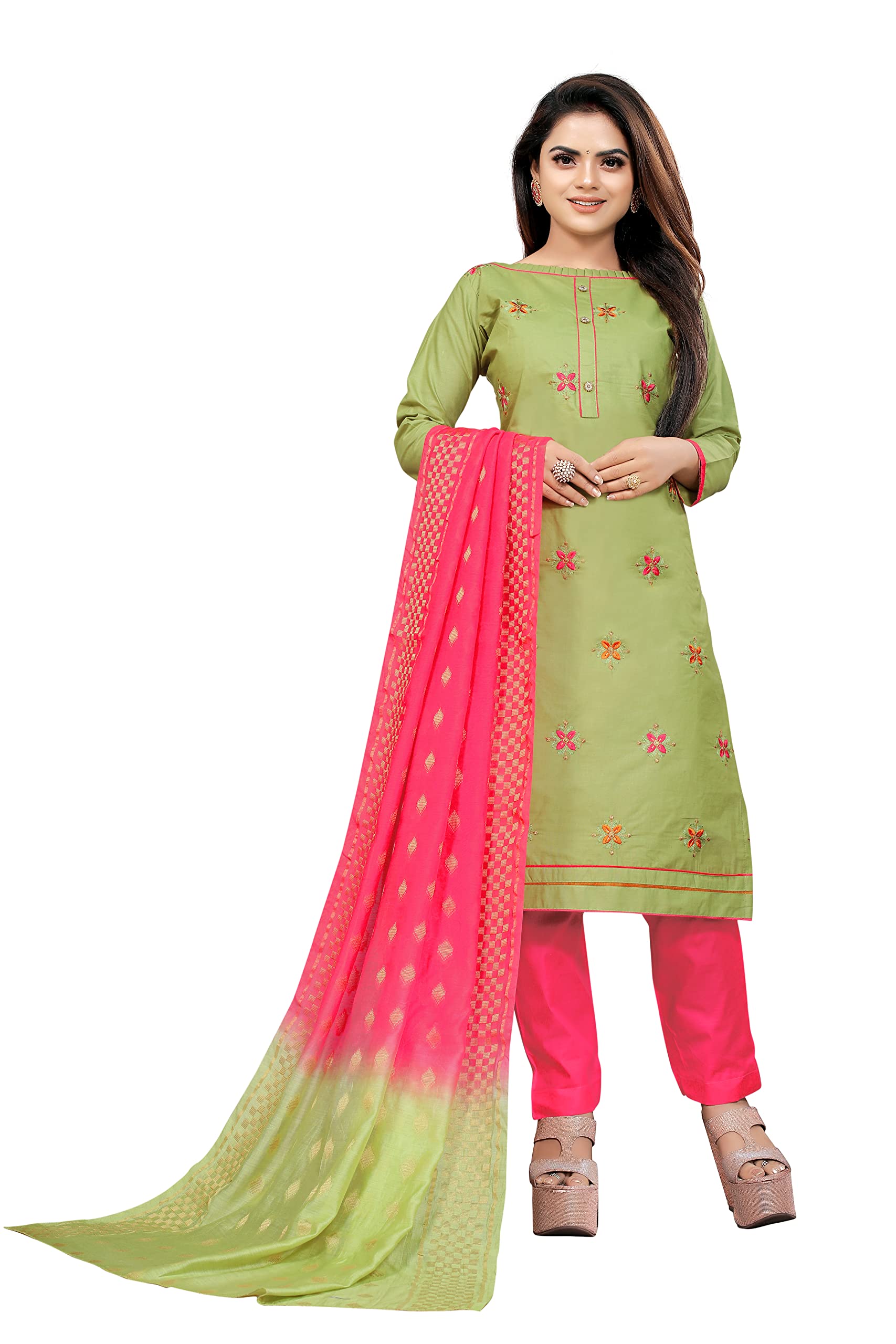 VEDANT VASTRAM Women's Cotton Embroidery Work Dress Material