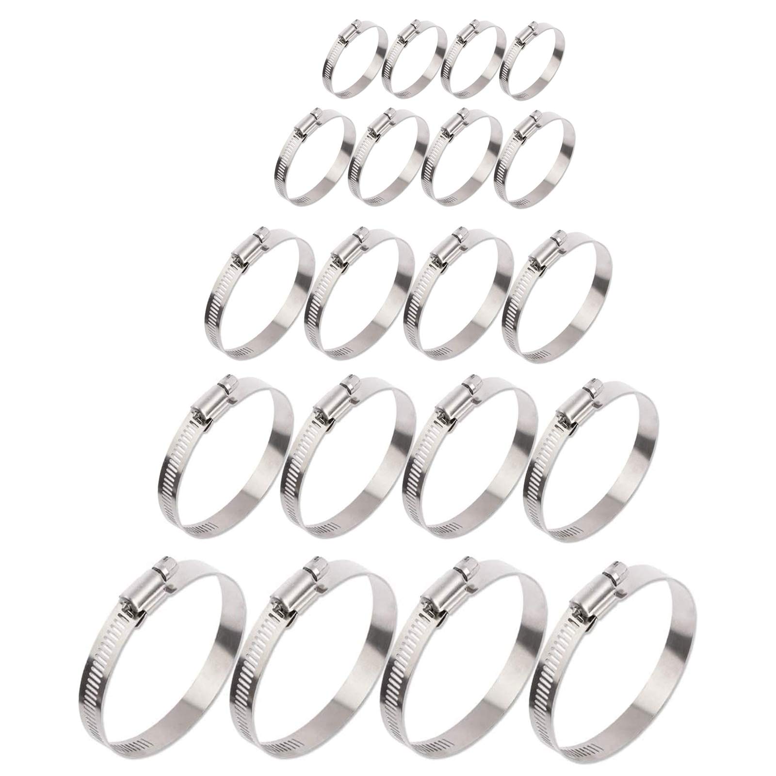 20pcs Band Hose Clamp Set 304 Stainless Steel 3 Inch 4 Inch 5 Inch 6 Inch 7 Inch Duct Clamps Worm Gear Adjustable Clamps 70-190mm Range Fuel Line Clamp For Automotive And Mechanical Applications