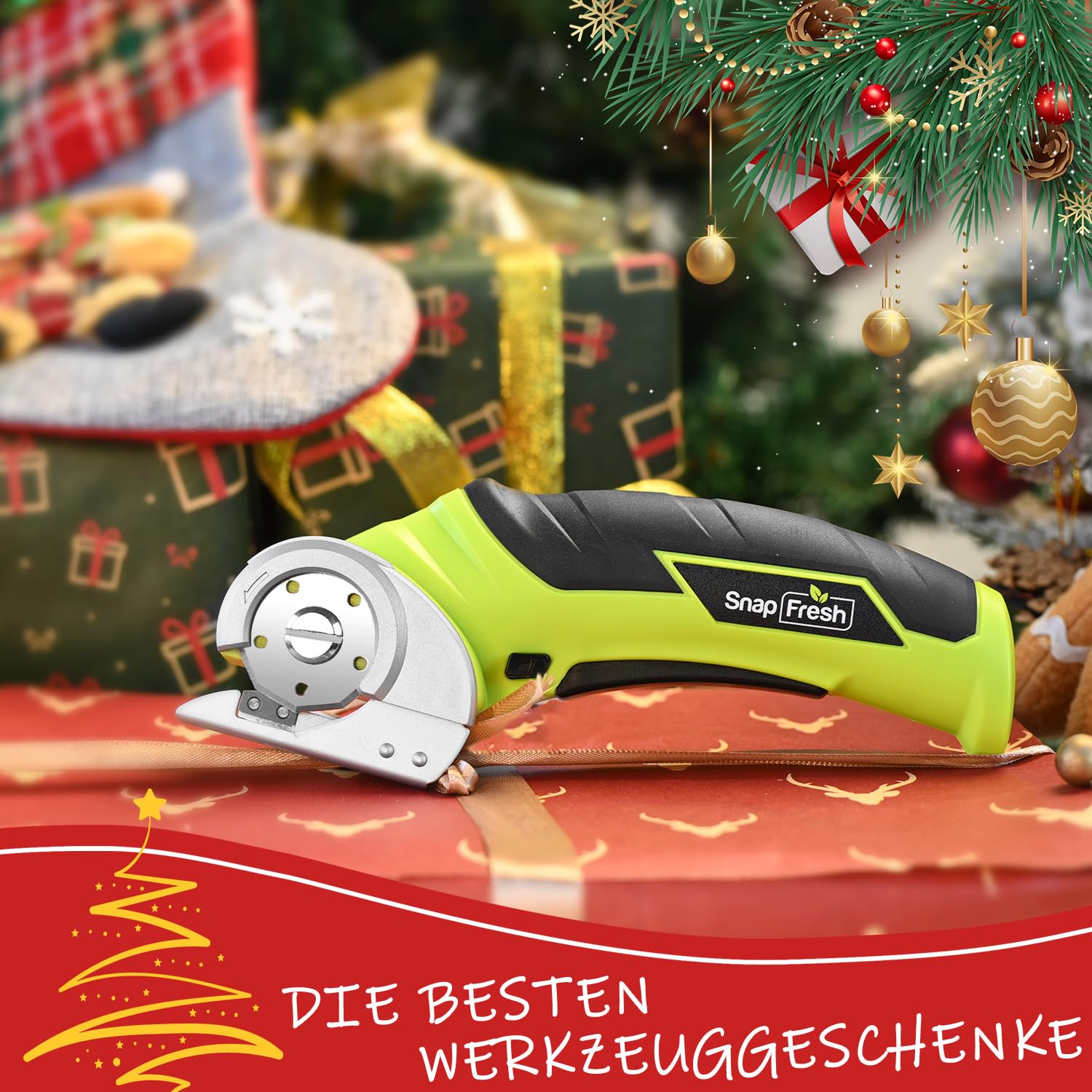 SnapFresh Kartonschneider Elektrische Schere 4V Kabellose Rollschneider Akku-Universalschneider Akkuschere - 2 Selbstschärfende Klingen - für Karton, Pappe, Teppich, Leder, Filz, Kunststoff