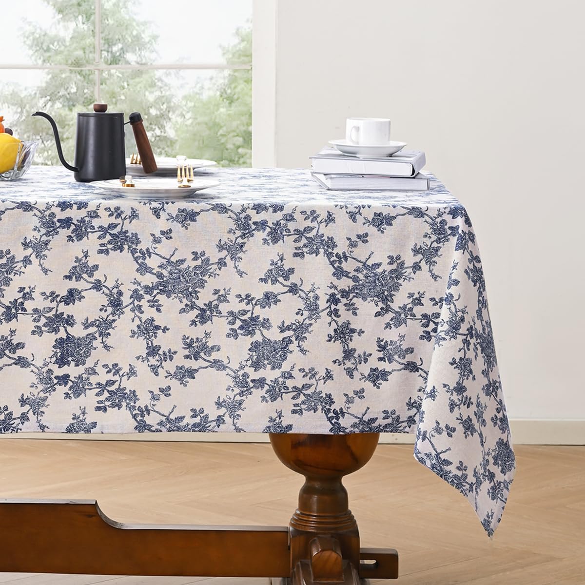 Cotton Linen Rectangle Tablecloth - Pastoral Floral Tablecloth Washable Table Cloth for Kitchen Dining Room Table Cover for Party Dinner, Picnic, 55 × 102 Inchs
