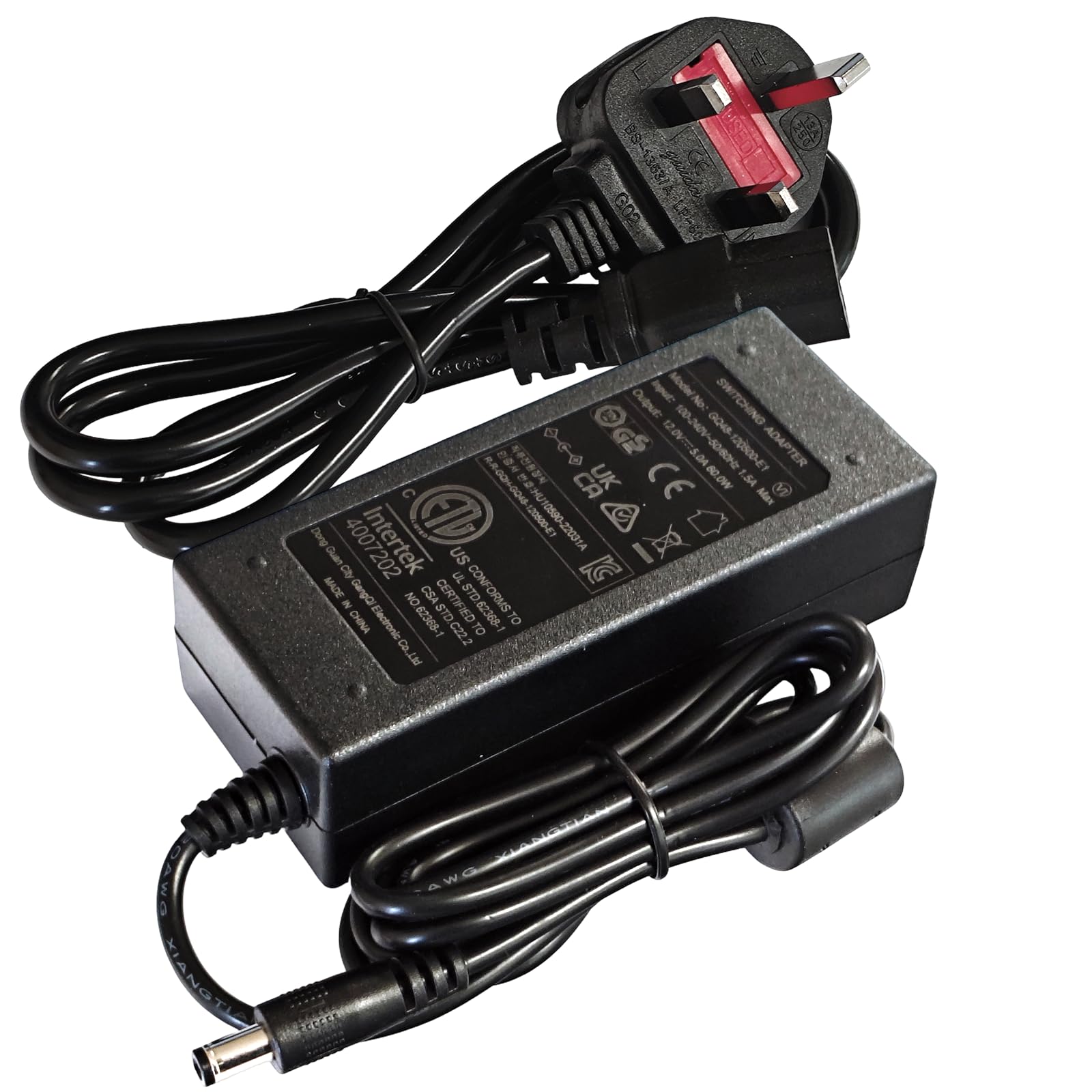 JUSTOP 12V 5A 60W Power Supply Adapter, AC 100-240V to DC, Inc UK 3-Pin Plug Lead, for Security Cameras, CCTV Systems, LED Lights, Routers, LCD Monitors, Speakers etc, CE UKCA, 2 years Warranty