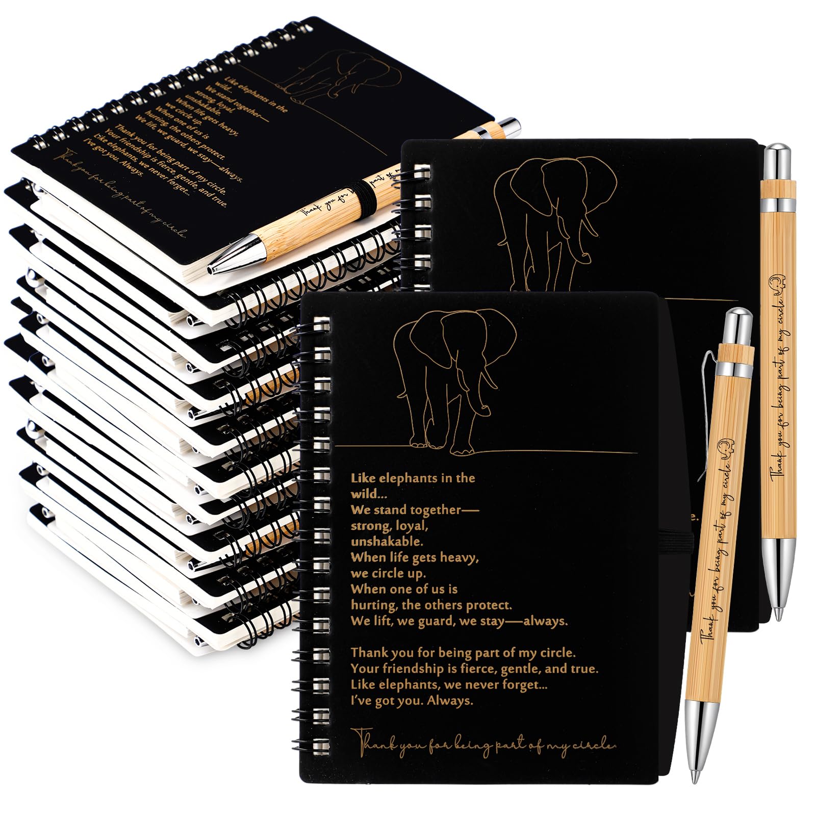 Harloon Set di 10 quaderni a spirale A6 con penna in bambù, idea regalo per assistenti sociali, donne, amanti degli elefanti, migliori sorelle, collaboratori, insegnanti