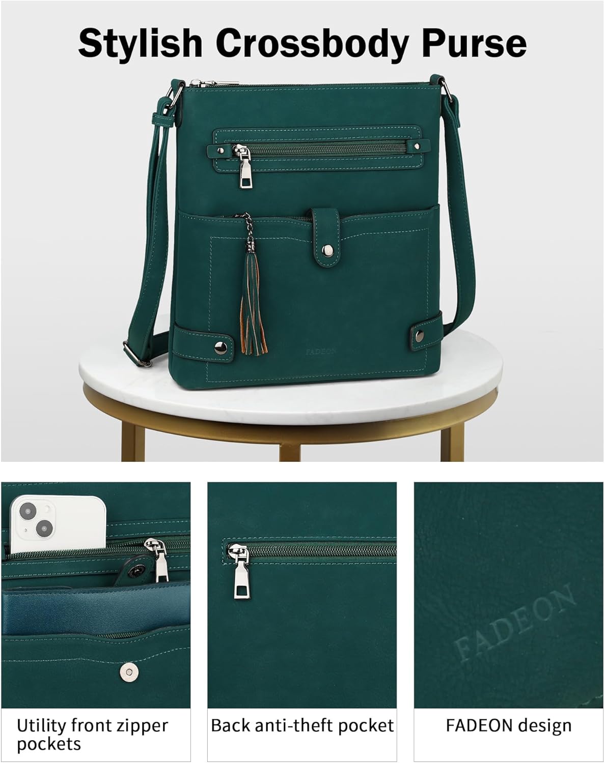 FADEON Crossbody Purses for Women Crossbody Bag, Designer Multi Pockets Shoulder Travel Purses with Tassel - Image 5