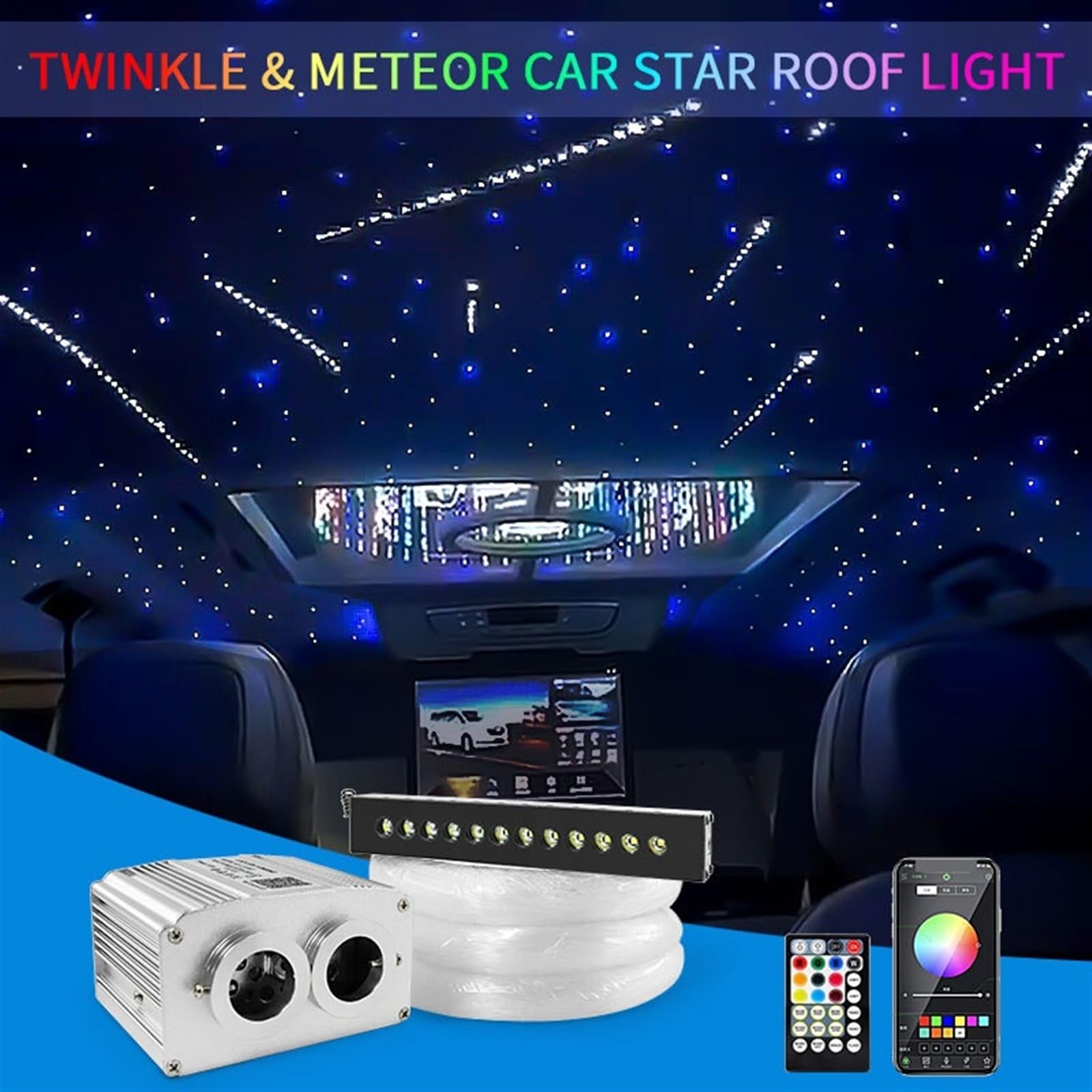 16w Meteor Twinkle Samochód Gwiazda Oświetlenie Dachowe Gwiaździste Niebo Lampa Sufitowa Światła Oświetlenie Wnętrza Auta Gwiazdy Lampa LED Oświetlenie Światłowodowe(Mixed 760 4m 200 4m)
