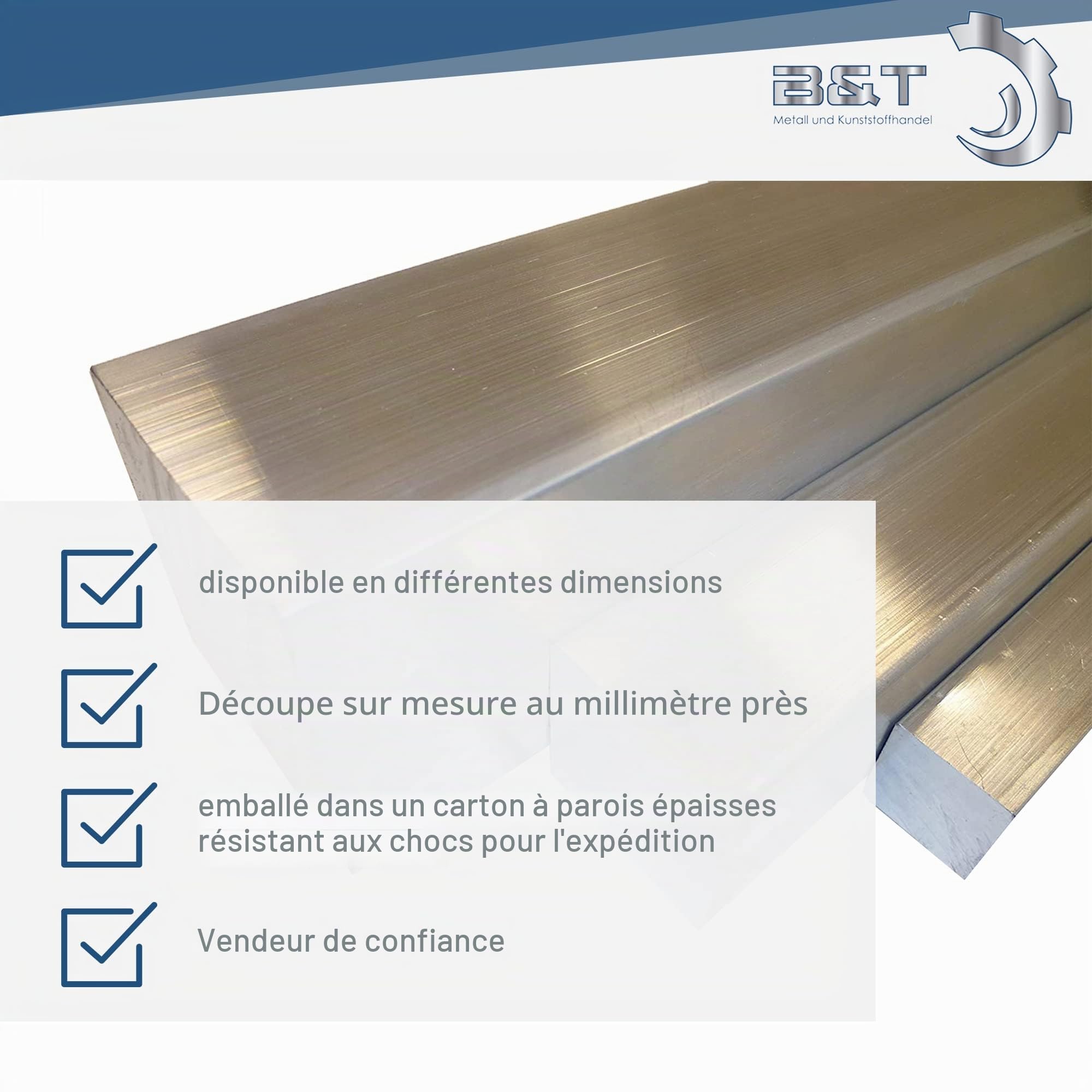 B&T Metall Barre carrée en aluminium, 40 x 40 mm, en longueurs de 250 mm +/- 5 mm, qualité de perçage et de tournage