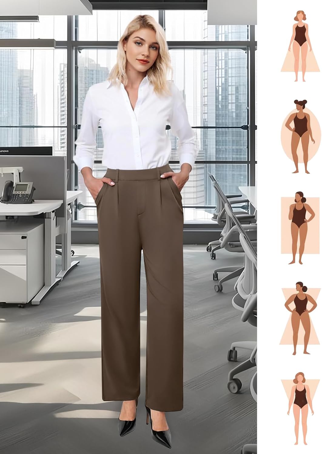 Womens Wide Leg Dress Pants Stretchy High Waisted Work Pants Business Casual Office Trousers with Pockets - Image 5