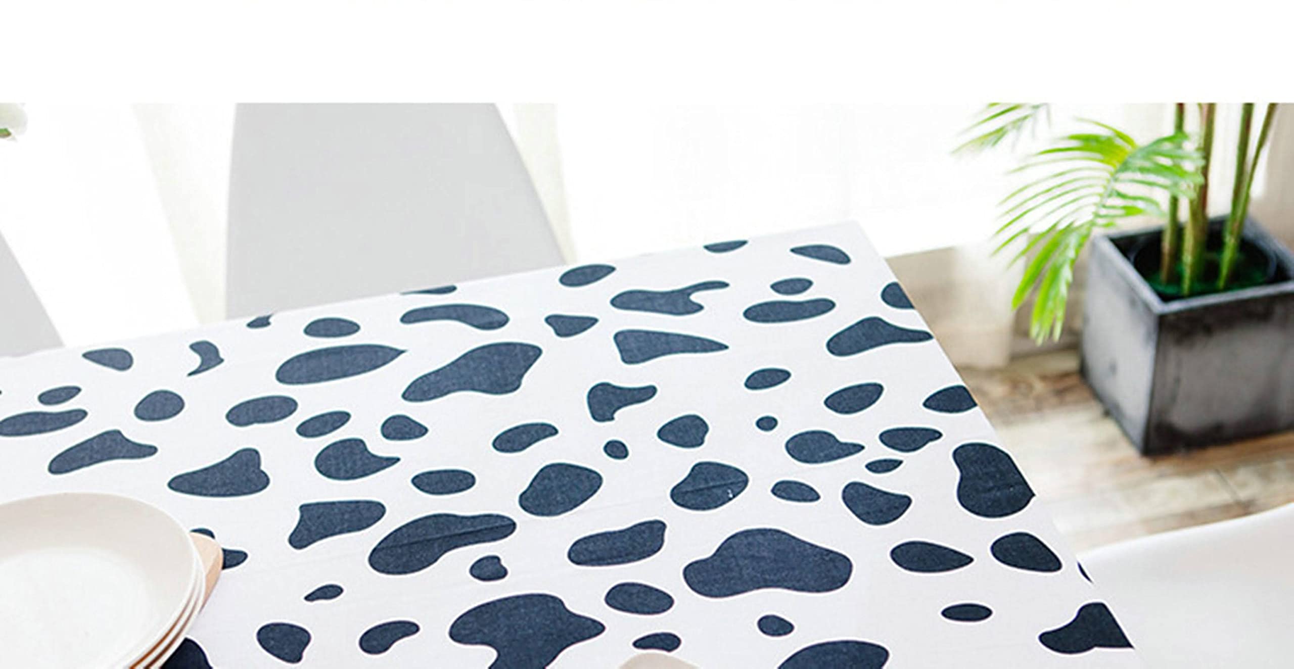 Nappe De Table Rectangulaire Pinic Tissu Impression Vache Coton Enduit Noir Blanc Décoration Protection 140X220Cm