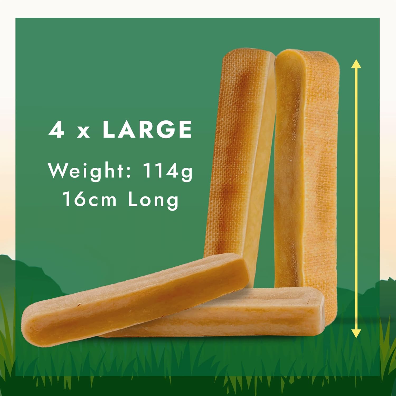 William Hunter Yak Cheese Himalayan Dog Chews - Long Lasting 100% Natural High Protein Dental Dog Chews for Aggressive Chewers (4 Large Sticks)