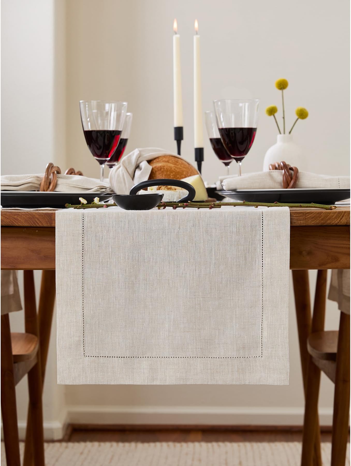 Linen Light Natural Table Runner 36 Inches - Classic Hemstitch, 100% Pure Linen Coffee Table Runner 14 x 36 Inch Ideal for Dresser Tables - Spring, Easter