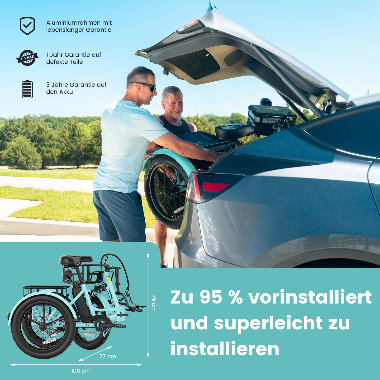 Tricycle Velo Electrique, Pliable VéLo éLectrique E Bike Roues 20 Pouces pour Homme Femmes Et Adulte, avec 36V 20ah Batterie, Moteur 250w, écran LCD, Vitesse 25 Km/H, Ip65 avec Grands Paniers