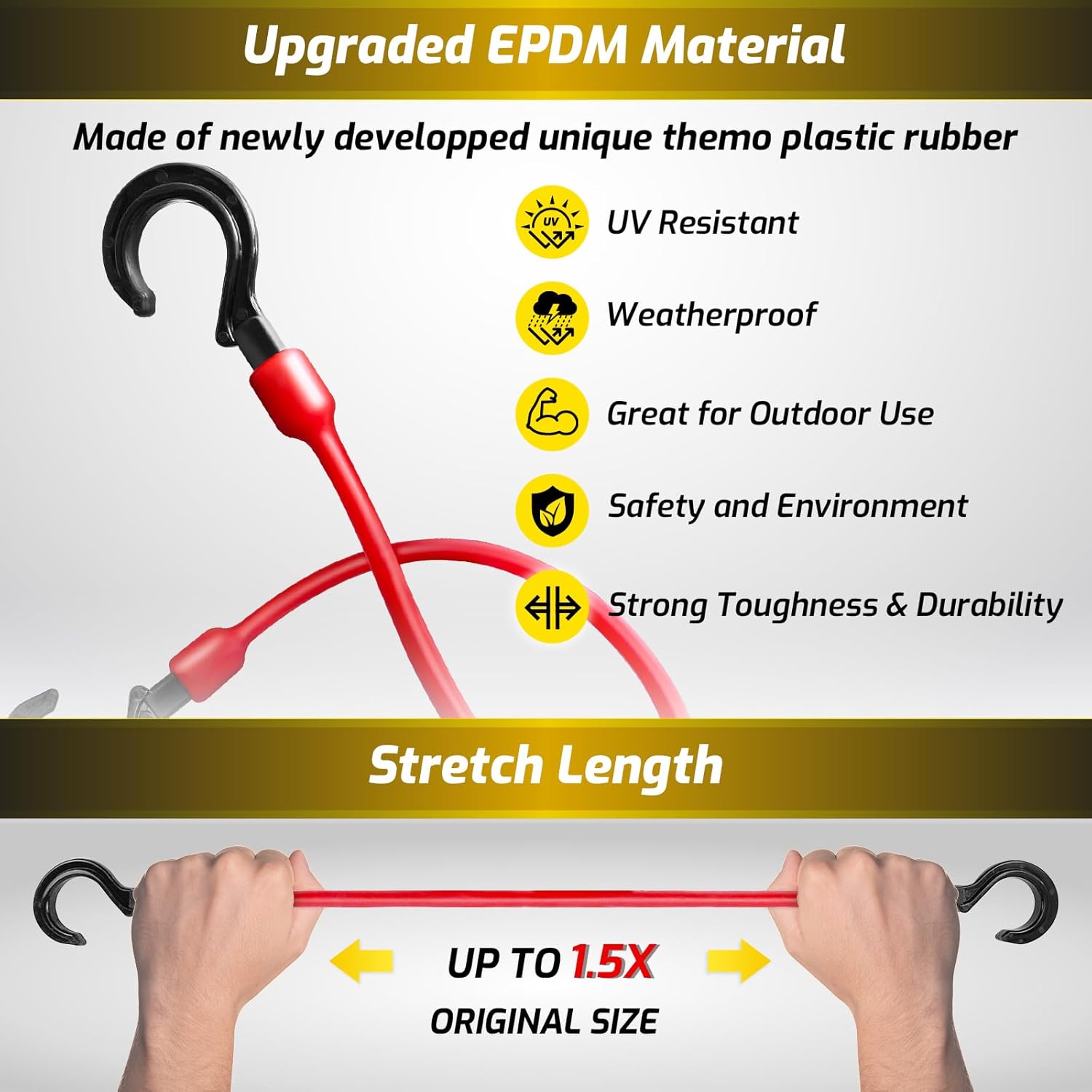 Rubber Bungee Cords with Hooks Heavy Duty Outdoor, 20 PCS Include 12’’, 15’’, 17’’ and 21.5’’, Bunjee Chords Assorted Sizes with Ball, Bungee Straps for Tarp, Cars, Camping and Trips