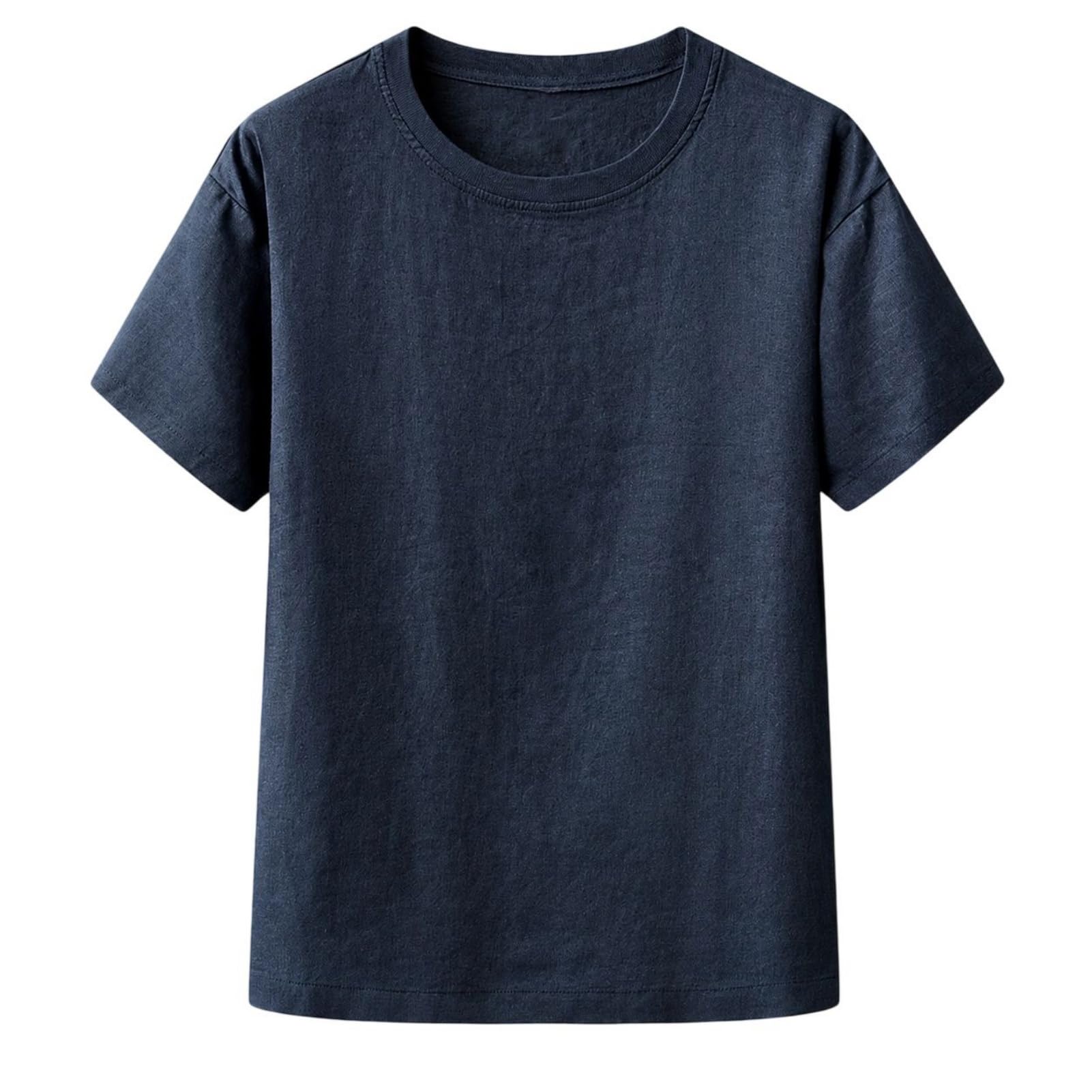 Maglietta a maniche corte da uomo a girocollo in lino lavato misto cotone, vestibilità dritta, per allenamento, corsa, abbigliamento all'aperto