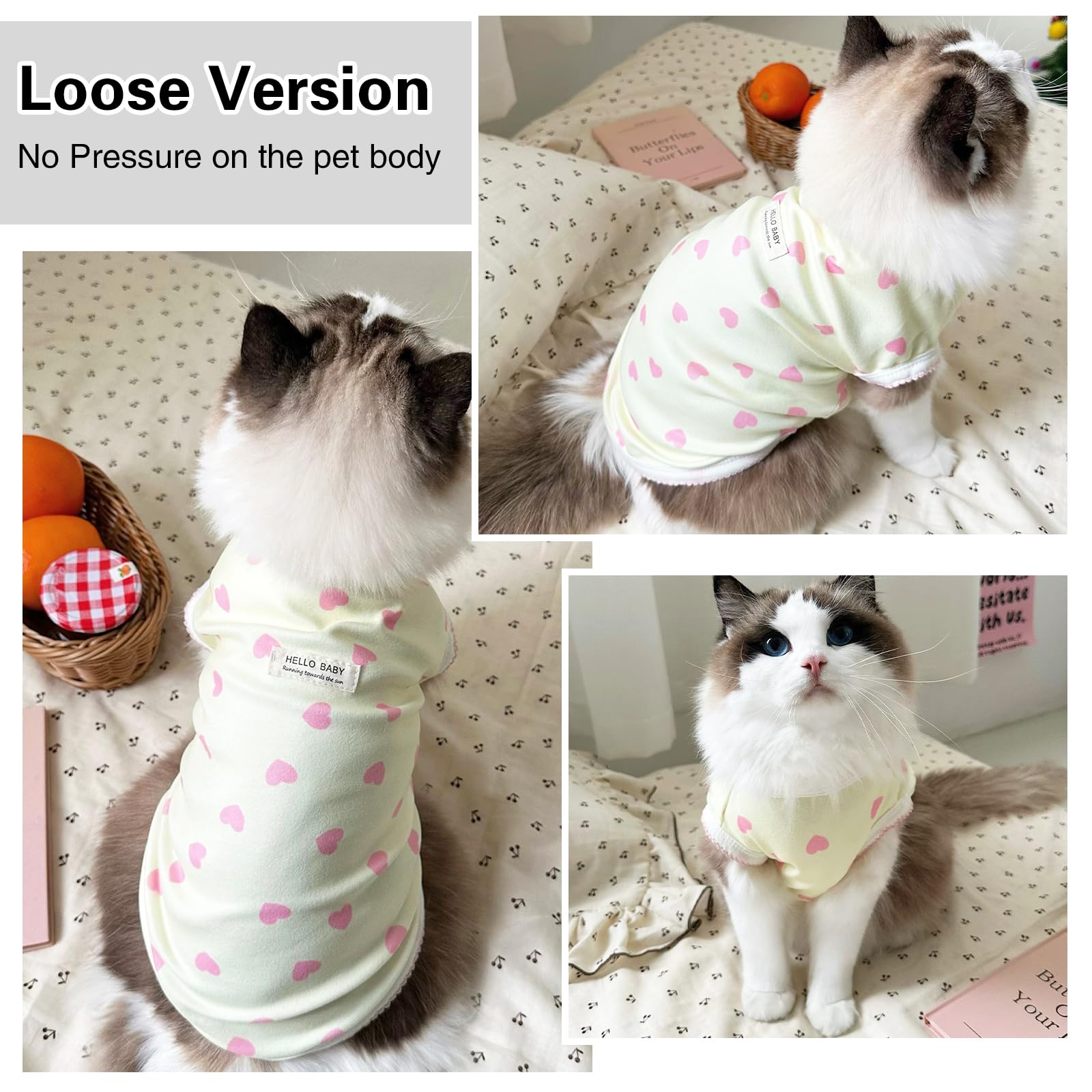Maglietta Smanicata Estiva per Cani Piccoli e Gatti - Top con Cuori Stampati, Vestito Elastico Senza Maniche
