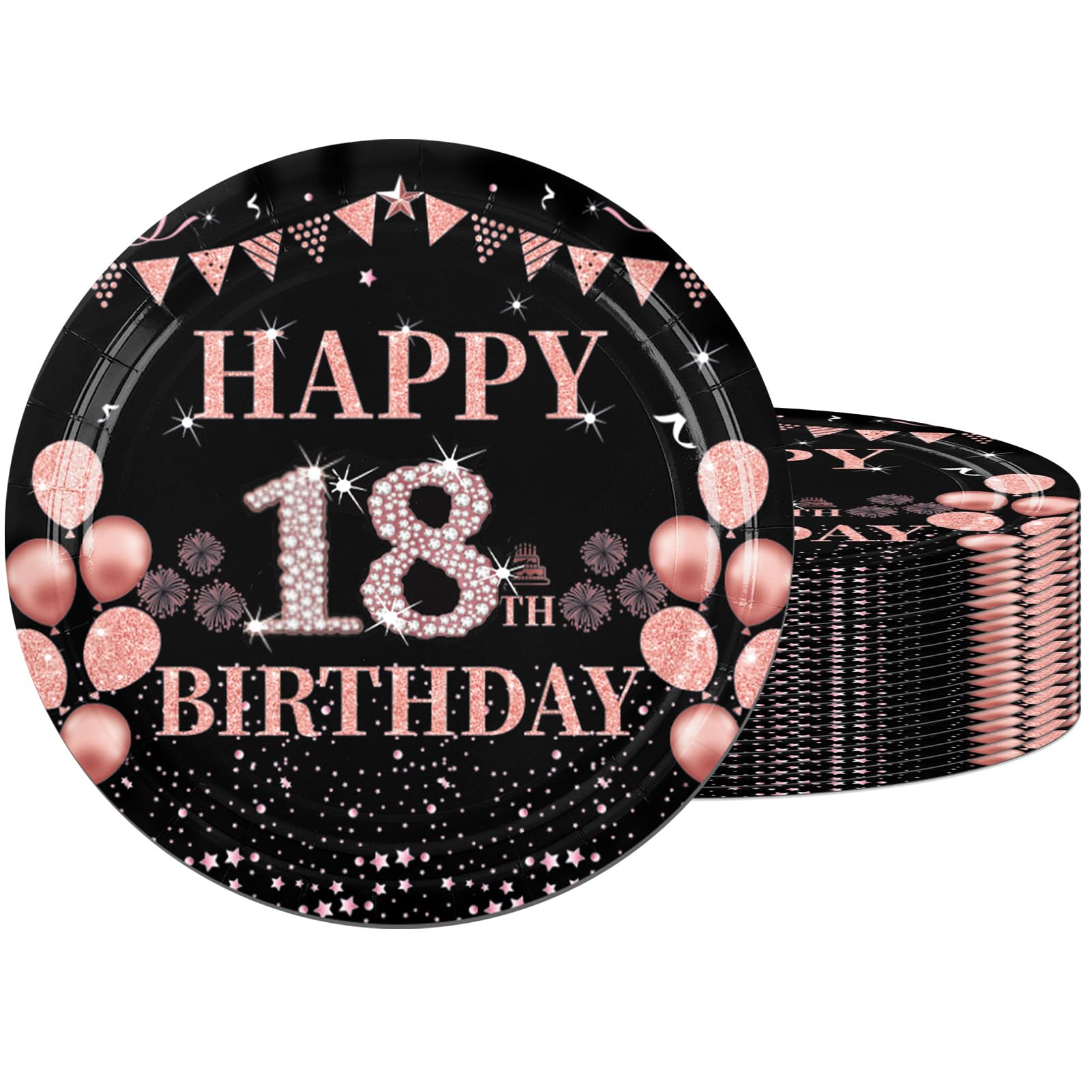 Cekivina 20pcs 18th Birthday Plates Black Rose Gold 9 Inch - tableware | Mubboo