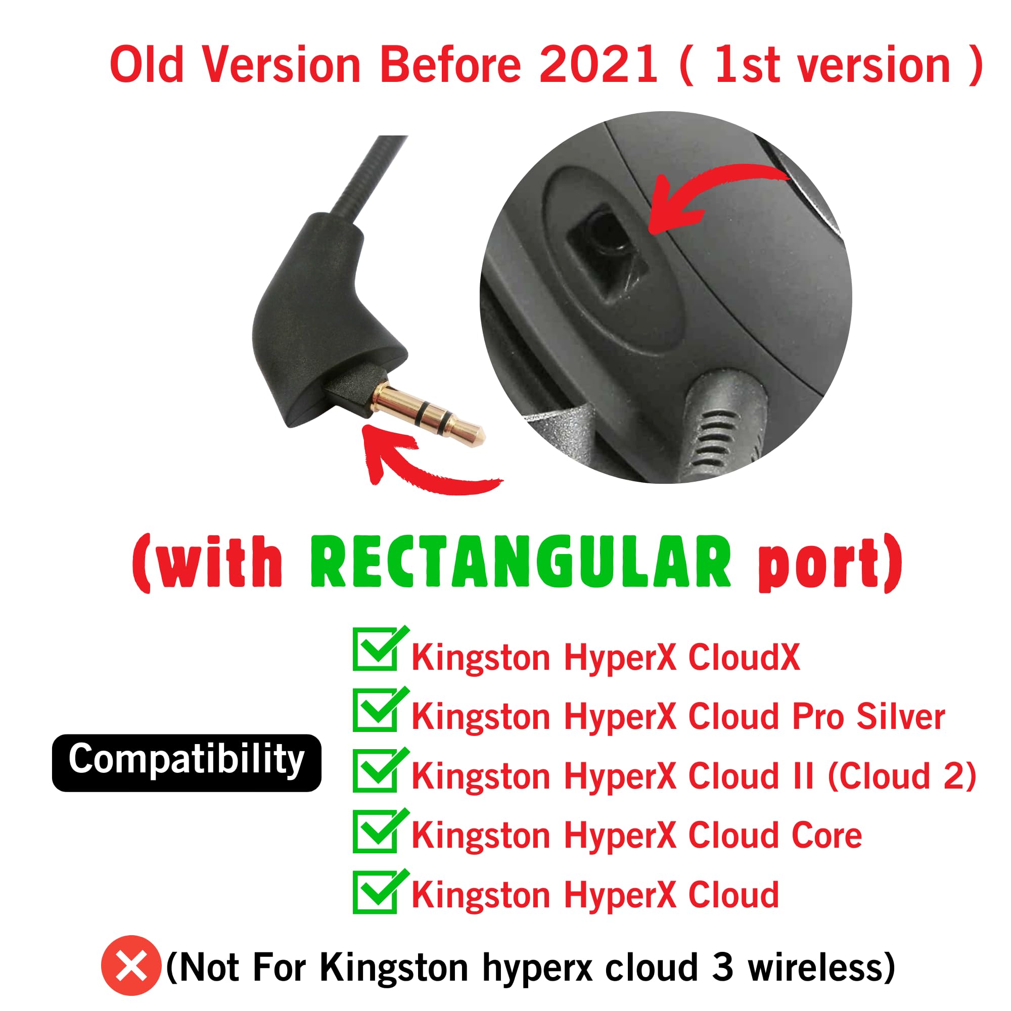 Zamiennik mikrofonu Hyperx Cloud 2 (stara wersja przed 2021 r.), Cloud X, Cloud II, Cloud Core, Cloud Pro Silver – mikrofon wysięgnikowy z redukcją szumów, kompatybilny z konsolami do gier, PC