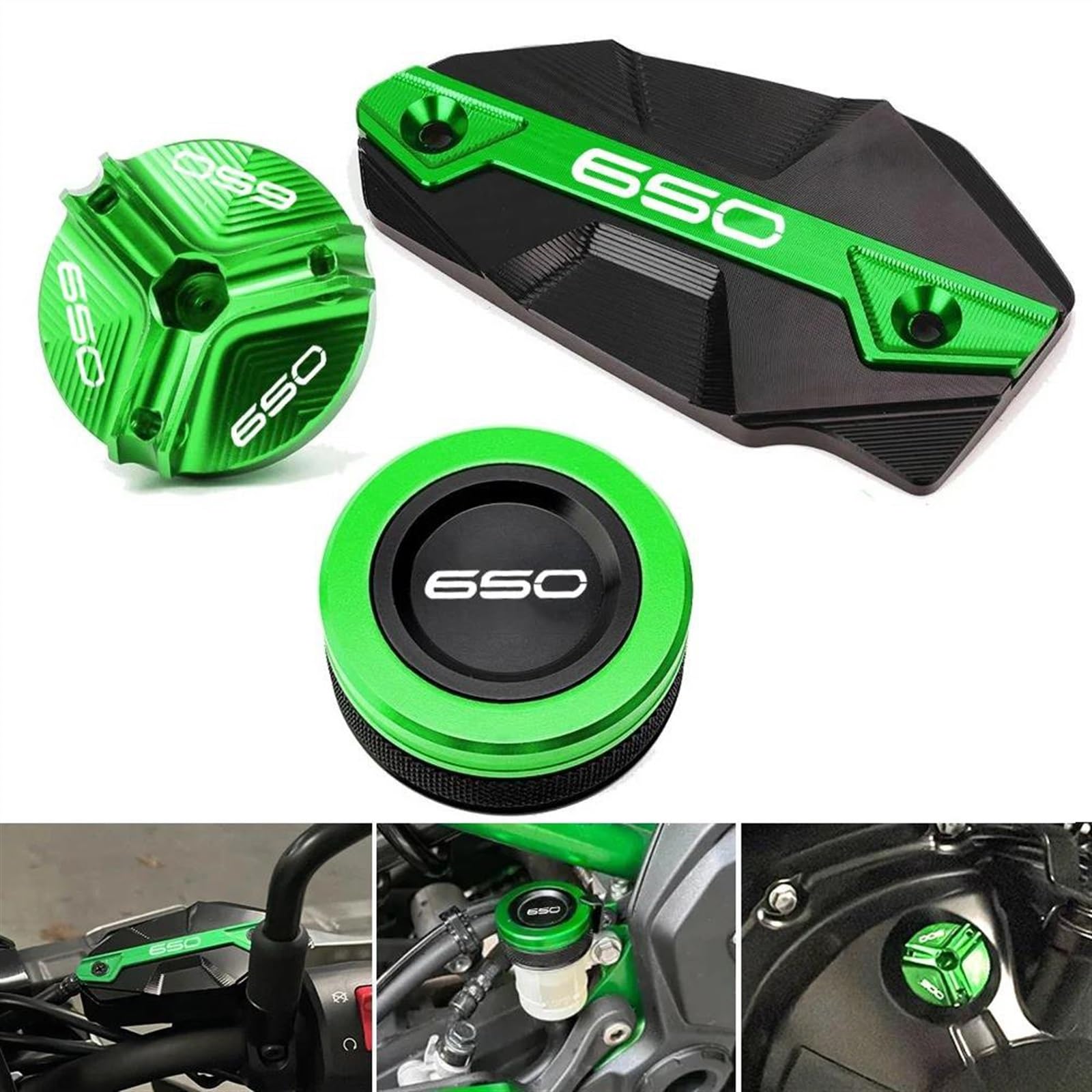 Motorradzubehör Für Kawasaki Z650 Z 650 2017 2018 2019 2020 2021 2022 2023 2024 Motorrad Hinten Vorne Brems Flüssigkeit Reservoir Kappe Öl Füllstoff Stecker(Green)