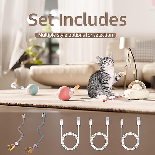 Miniatura 7 de Juego de juguetes interactivos para gatos, 1 juguete láser automático con varita de plumas y 2 juguetes de bola para gatos, juguetes recargables 3