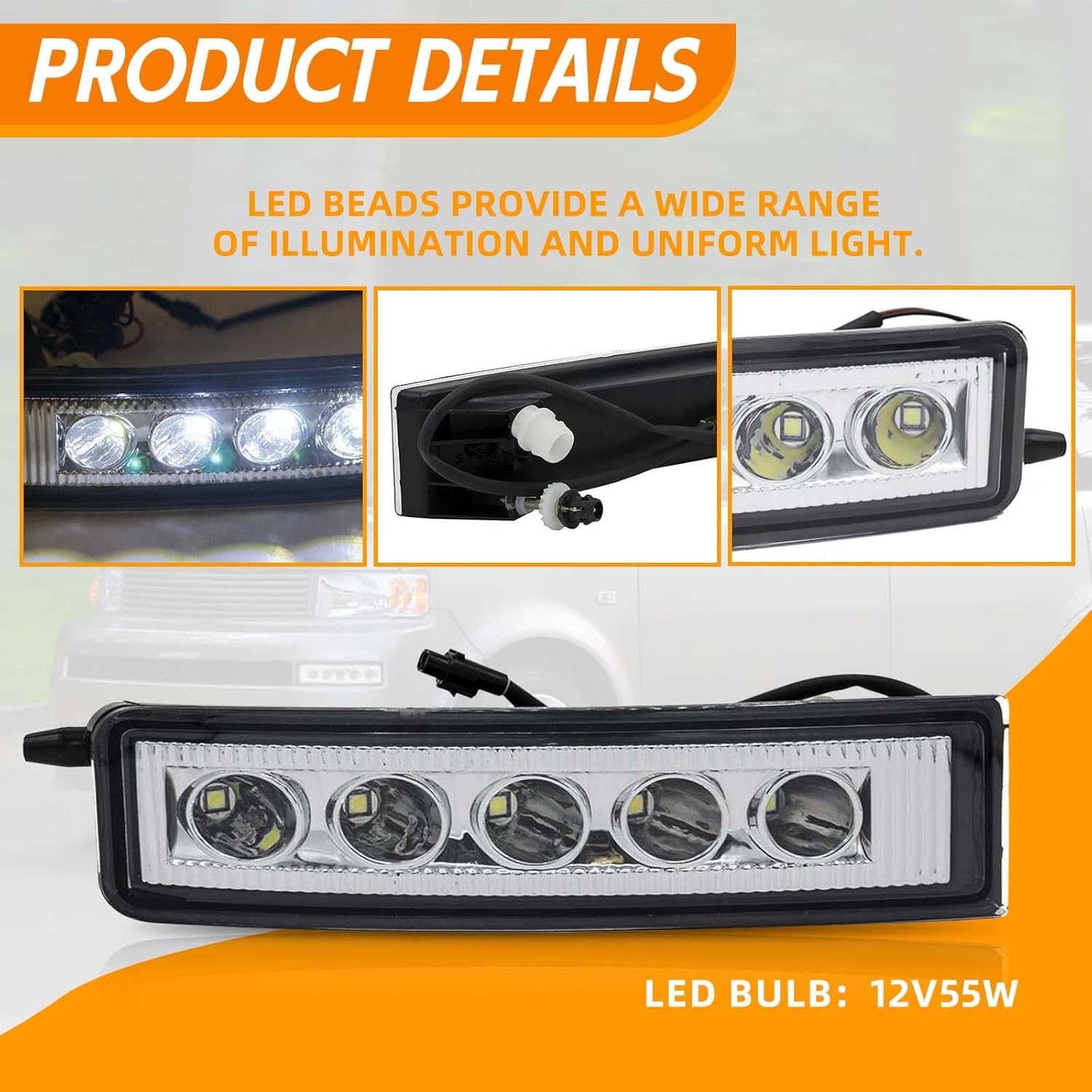 YLT AUTO Fog Light Assembly Fit for 2003-2007 Scion XB Clear Lens 2pcs LH+RH Front Bumper Fog Lamps Replacement Kit with LED Bulb 12V55W and Wiring Harness