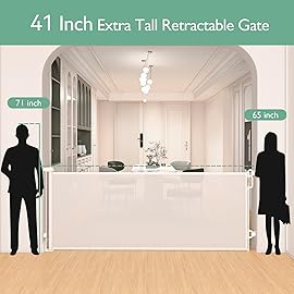 Momcozy Baby Gate 41\'\' Tall 118\'\' Wide  Extra Wide  for Large Opening Retractable Baby Gates for Child and Large Pets Safety Dog Gate for Stairs, Doorways, Hallways, Indoor, Outdoor