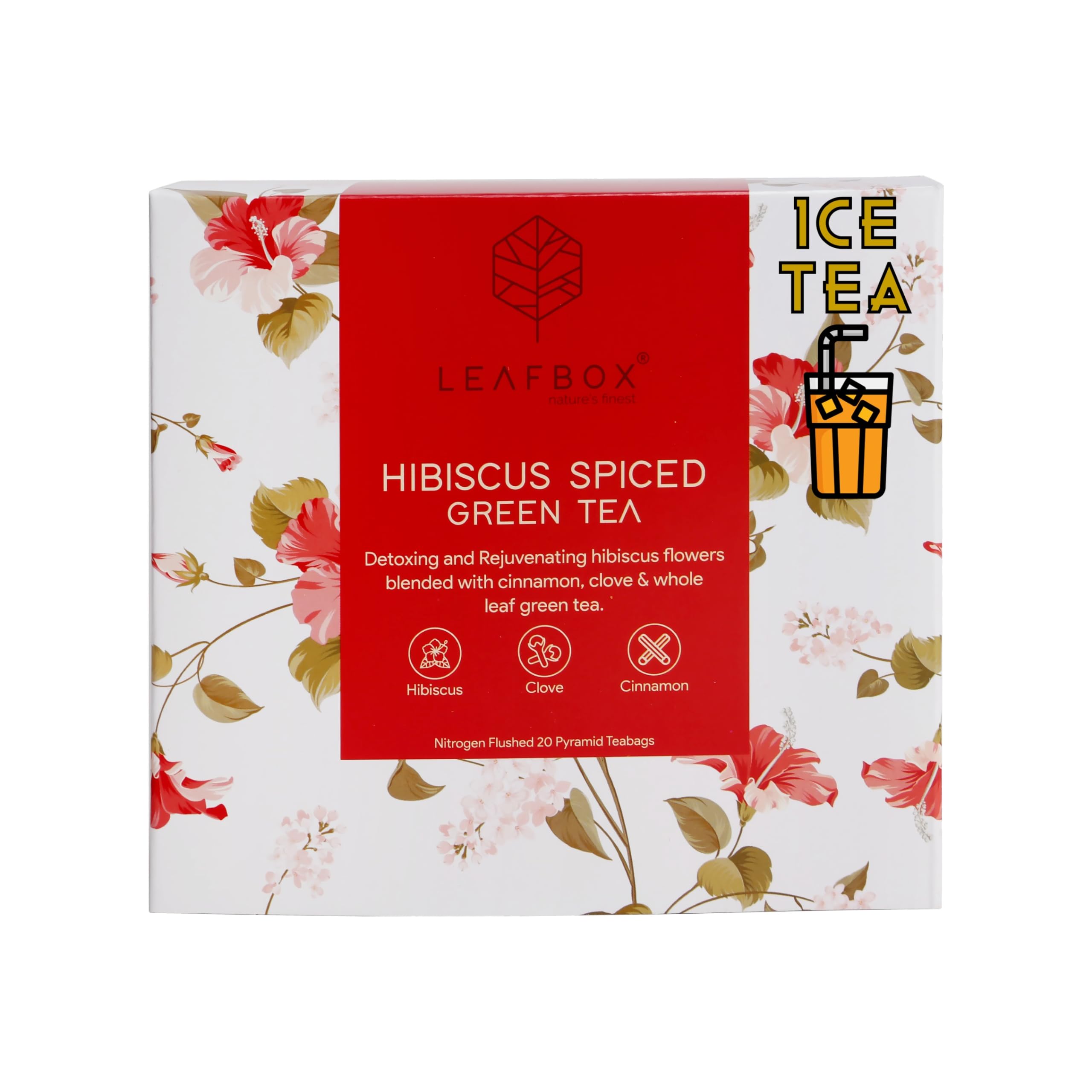 Leafbox Hibiscus Iced Green Tea 40 Cups with Cinnamon, Clove and Rich Sources of Vitamin C - Burns Belly Fat, For Weight Loss and Digestive Problems, 20 Nitrogen Flushed Pyramid Tea Bags, 36 Grams (B0BKSM6XCR) Amazon Price History, Amazon Price Tracker