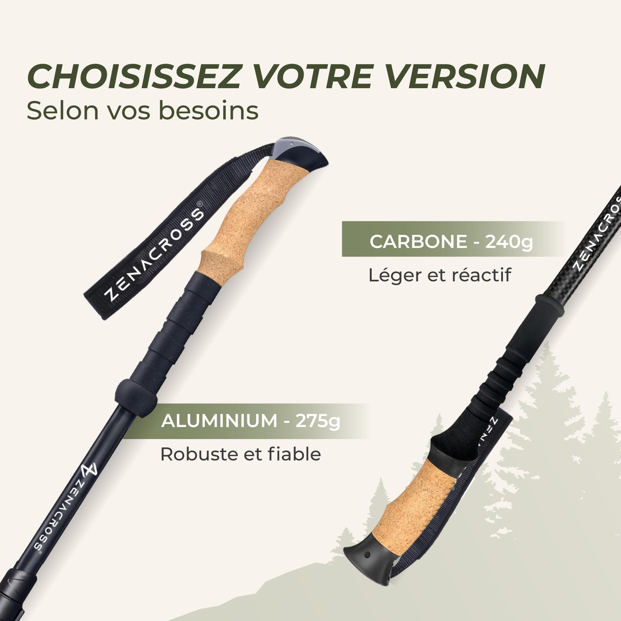 Bâtons de Randonnée - Bâton de Marche Télescopique | Marche Nordique · Homme & Femme · Poignée Liège Naturel · Ultra Léger · Réglable · Accessoires Randonnée