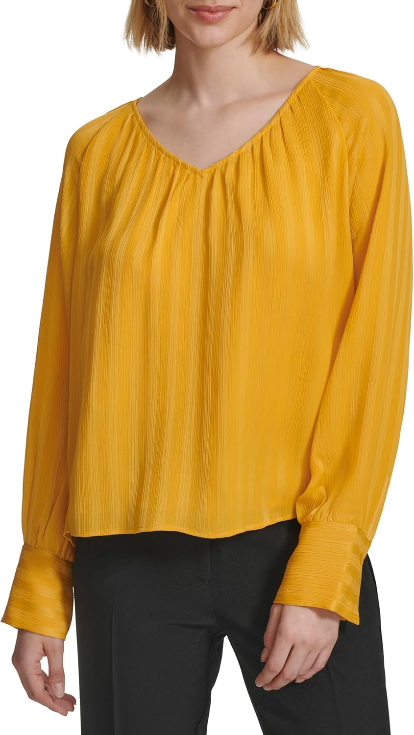 Calvin Klein Womens Long Sleeve V Neck Blouse - Image 2