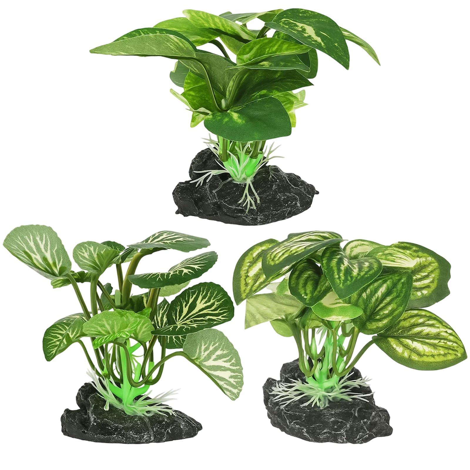 3 Pcs Silk Aquarium Plants, Fish Tank Artificial Decorations, Reptile Plants, Natural Habitat Creation for Betta Fish and Reptiles