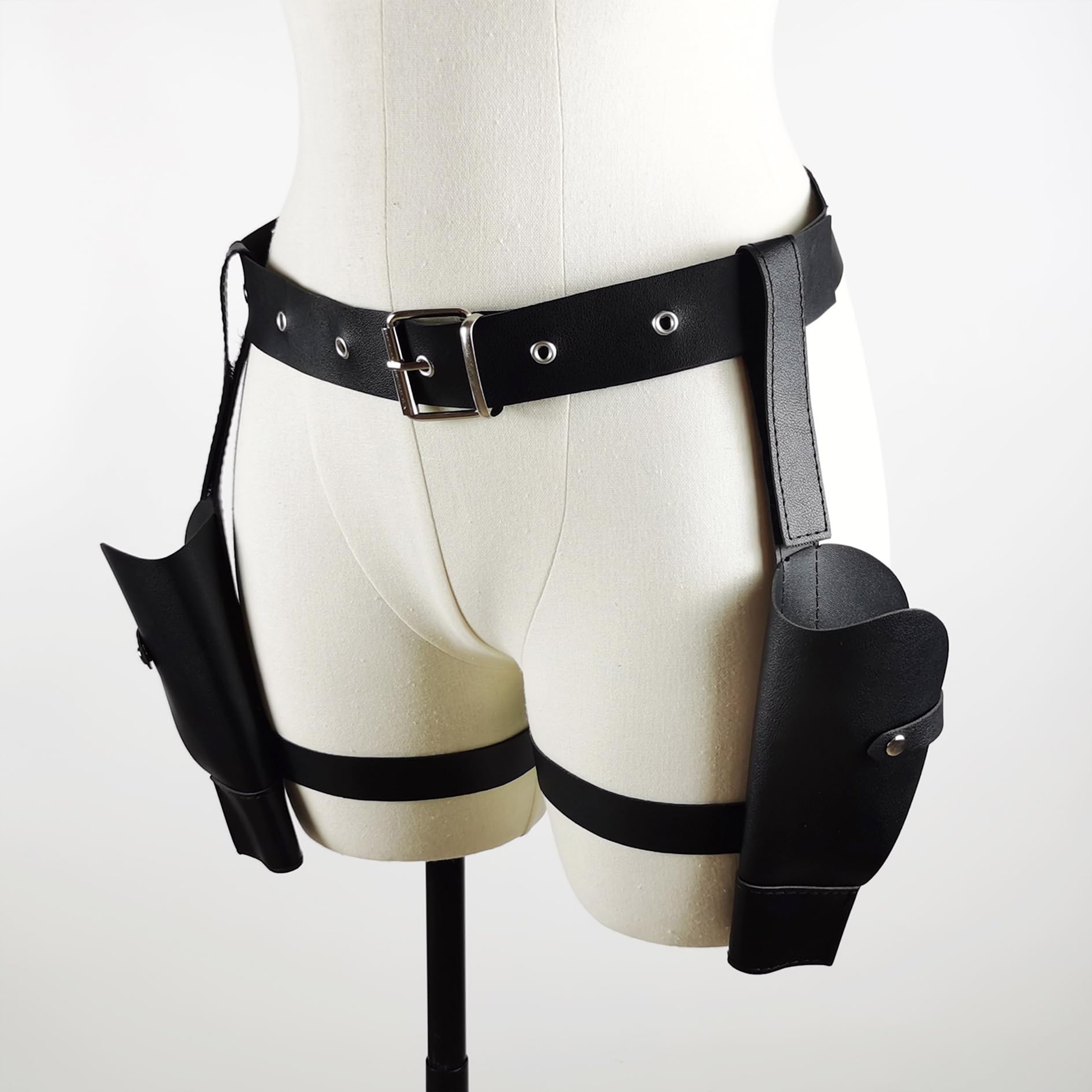 Doppia Fondina Pistola Cintura Nera Fondina Cosciale Tattica, Occhiali Da Sole Neri Guanti Pelle Senza Dita Donna Porta Pistola Gamba Accessori Carnevale Poliziotta Donna