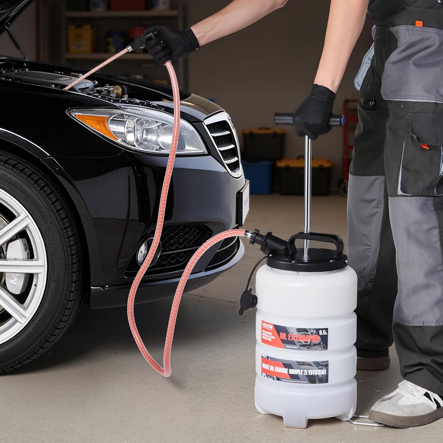 VEVOR Fluid Extractor, 9.5 L Capacity, Manual Vacuum Oil Extractor Pump with 59 in Long Horse & Three 47 in Extension Tubes, Oil Change Pump with HDPE Tank for Cars, Lawn Mowers, Boats, Motorcycles