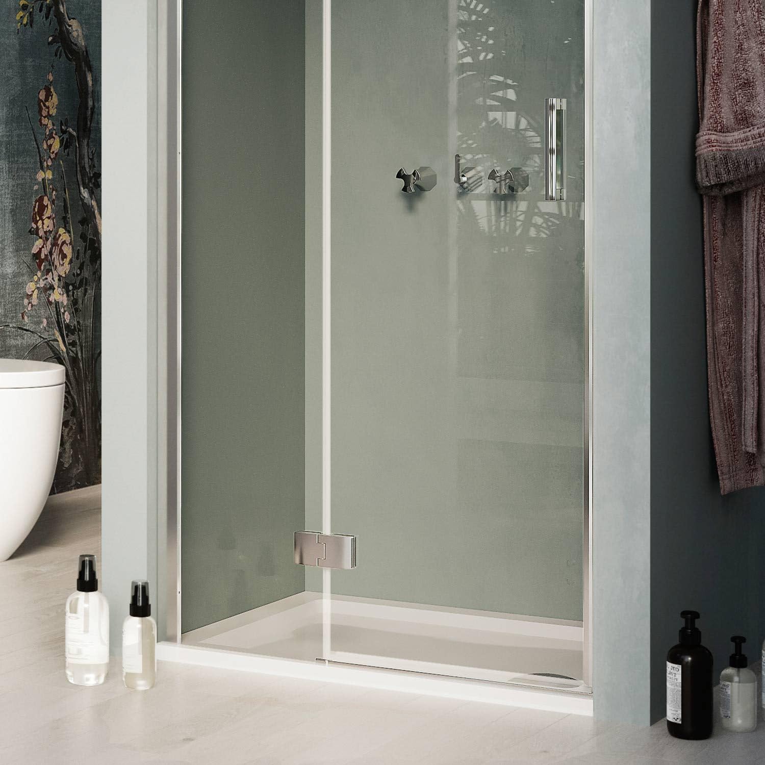 Cabine De Douche 75x75 Cm - 3 Parois En Verre Transparent - Ouverture Pivotante Sur Le Côté