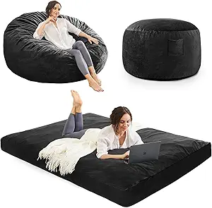 Bean Bag Chairs for Teens - Bean Bag Chair Convertible Bean Bag Bed - Small Beanbag Chair with Micro Fiber Cover/Furniture Foam Filler - Bean Bag Couch Sofa in Bedroom Dorm Room - Youth Carbon Black