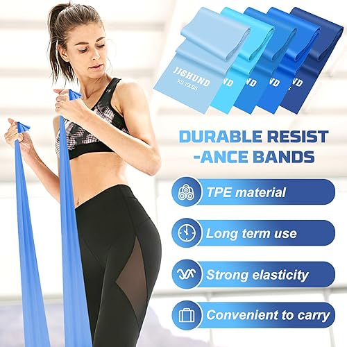 Miniatura 2 de 5 Pcs Resistance Bands, Professional Exercise Bands Elastic Stretch Bands for Fitness Yoga Pilates Stretching Strength Training, Workout Bands for