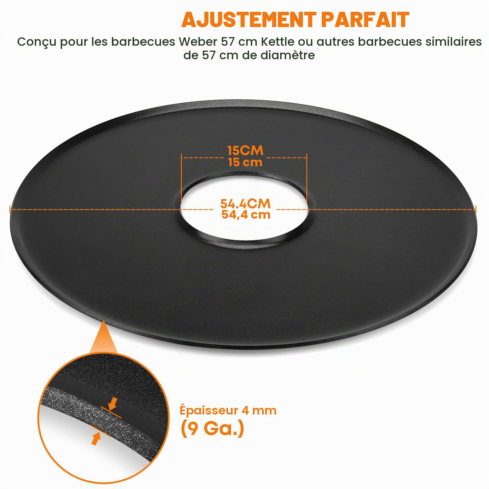 Onlyfire Plaque de Cuisson BBQ Plancha Ø 54,5cm Céramique pour Weber 57cm Barbecue à Charbon Antiadhésif