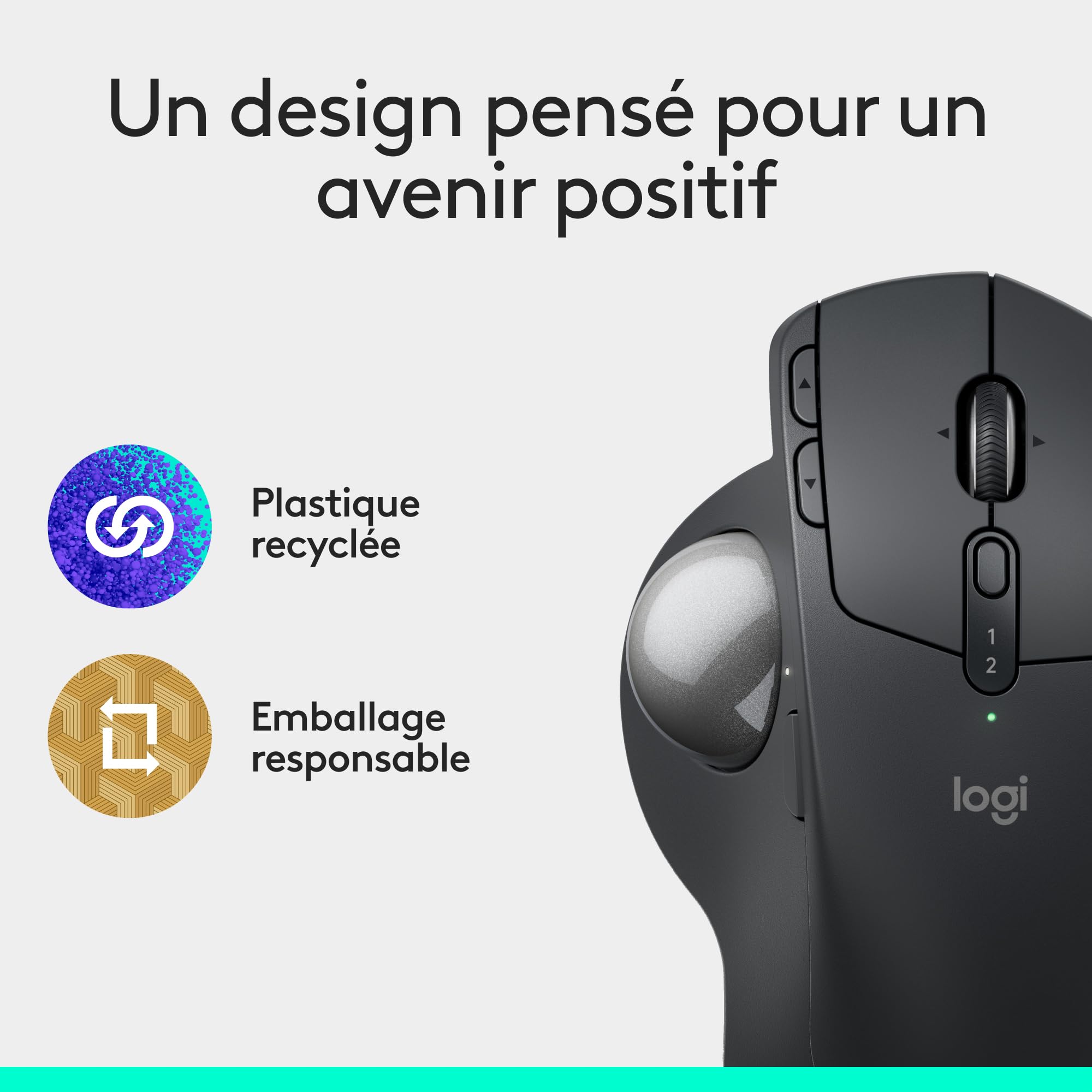 Logitech MX Ergo S souris trackball sans fil avancée | Mouse ergonomico wireless ricaricabile USB-C, Bluetooth, dongle crittografato, 6 pulsanti programmabili, PC/Mac - Grafite