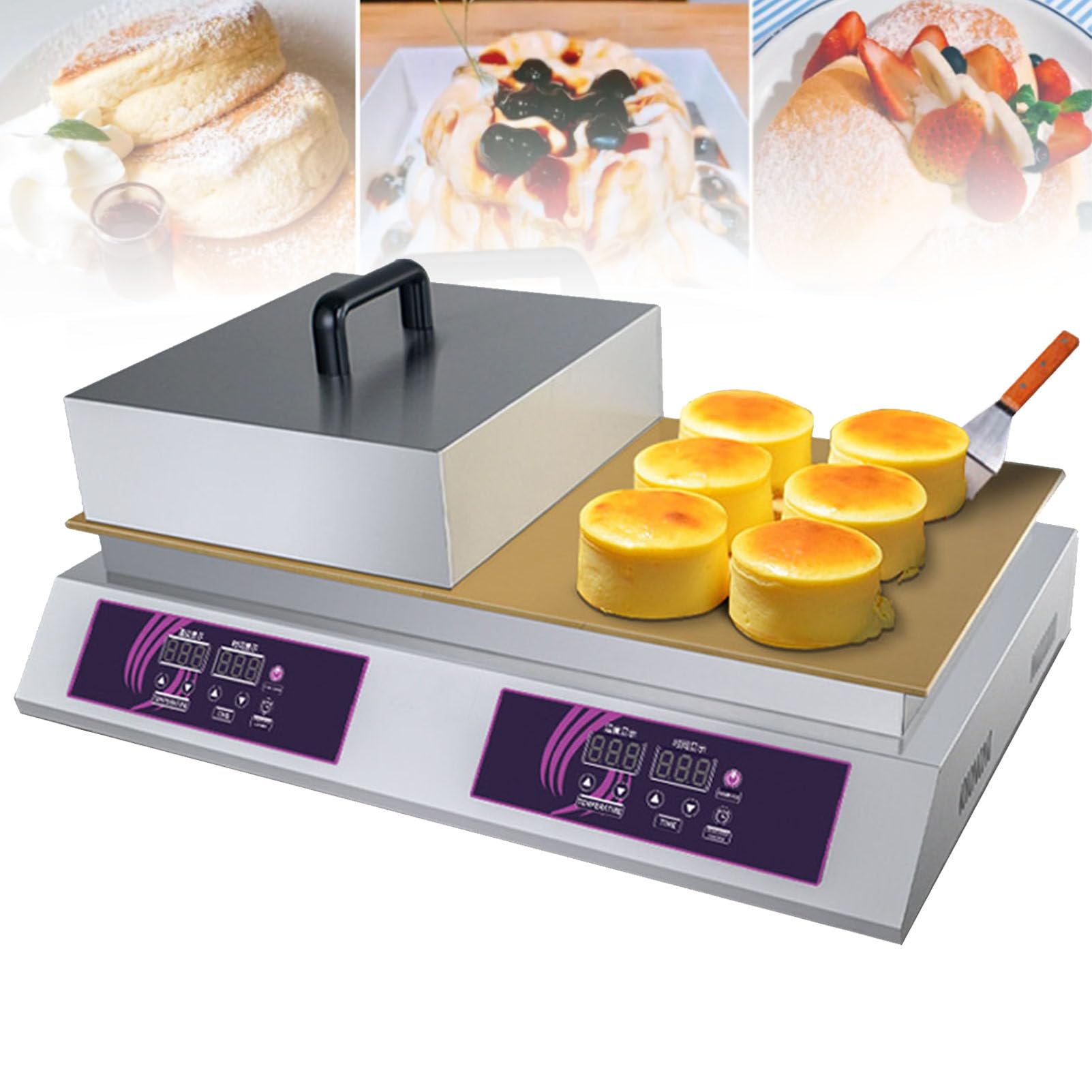 HTTGDGDH 2600W Electric Pancake Maker, Commercial Non-Stick Souffle Maker Machine 0-260℃ Temp Control Electric Muffin Maker Stainless Steel For Home Kitchen,