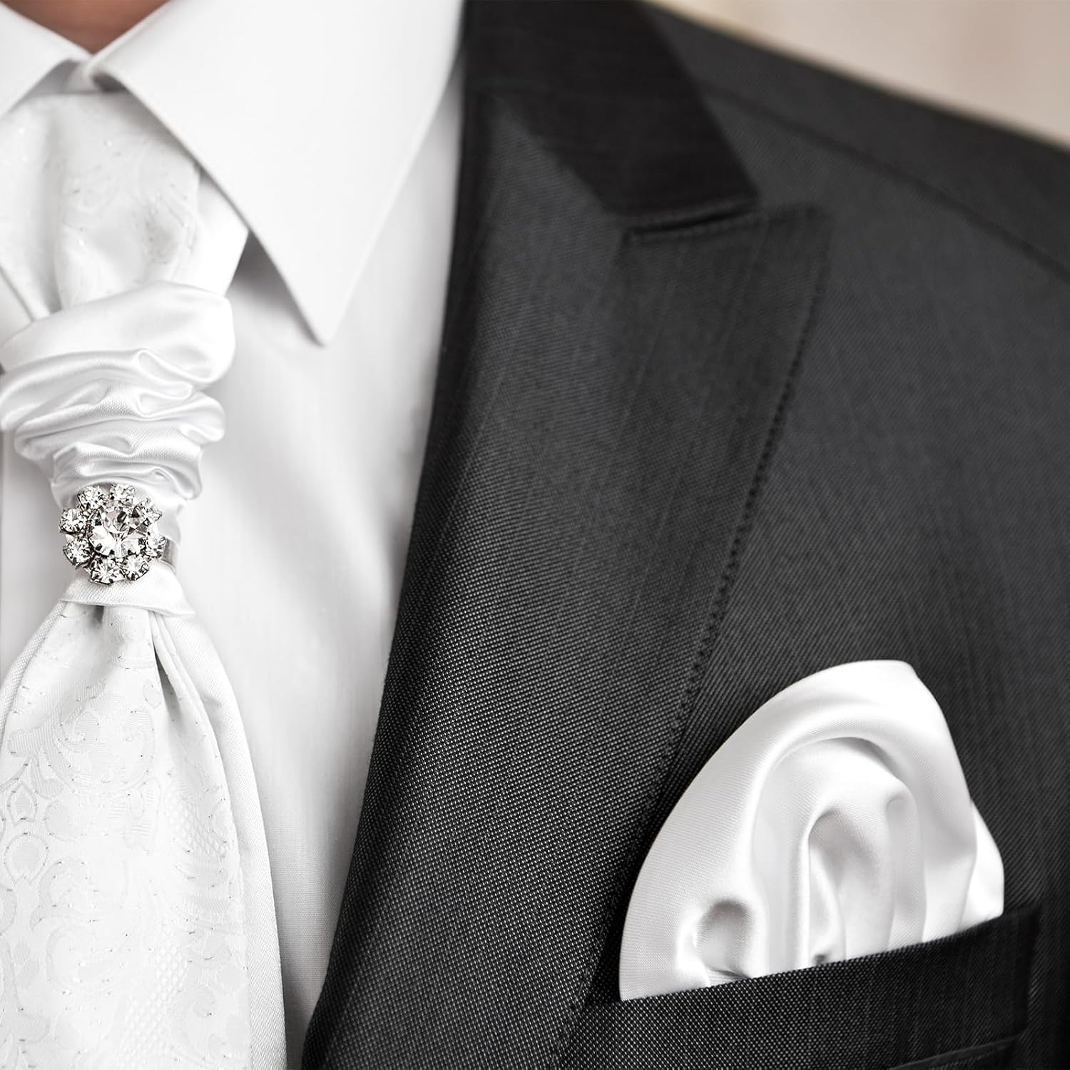 Mulberry White Silk Handkerchief Pocket Square for Men Suit, 14"X14" Luxury Silk Handkerchief, Solid Color Suit Handkerchiefs - Image 5