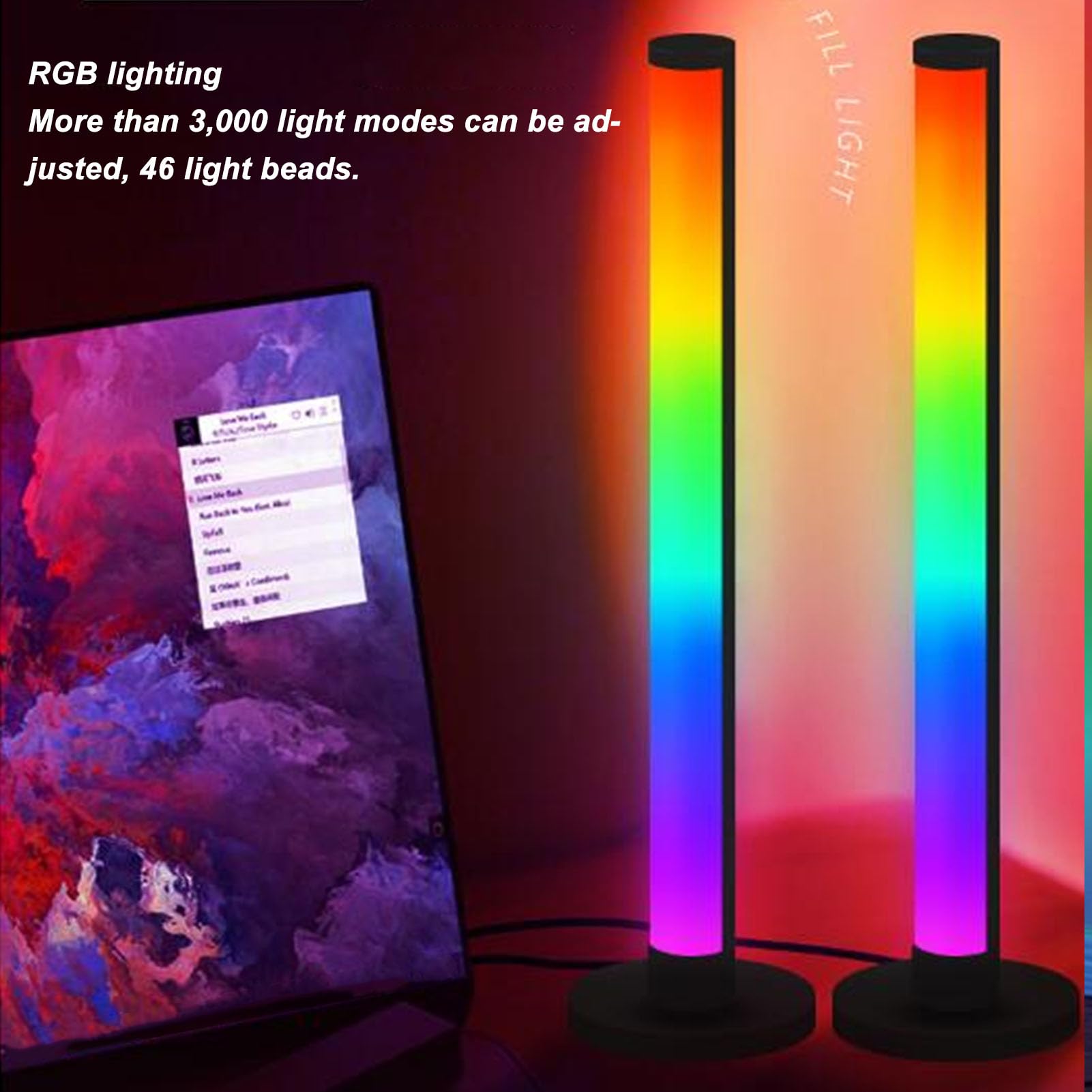 Barra Luminosa RGB da Tavolo, 16 Milioni di Opzioni Colore, Doppie Barre Luminose Intelligenti, 3 Luci Laterali con Flusso Musicale, Controllo App, Timer di Gioco,
