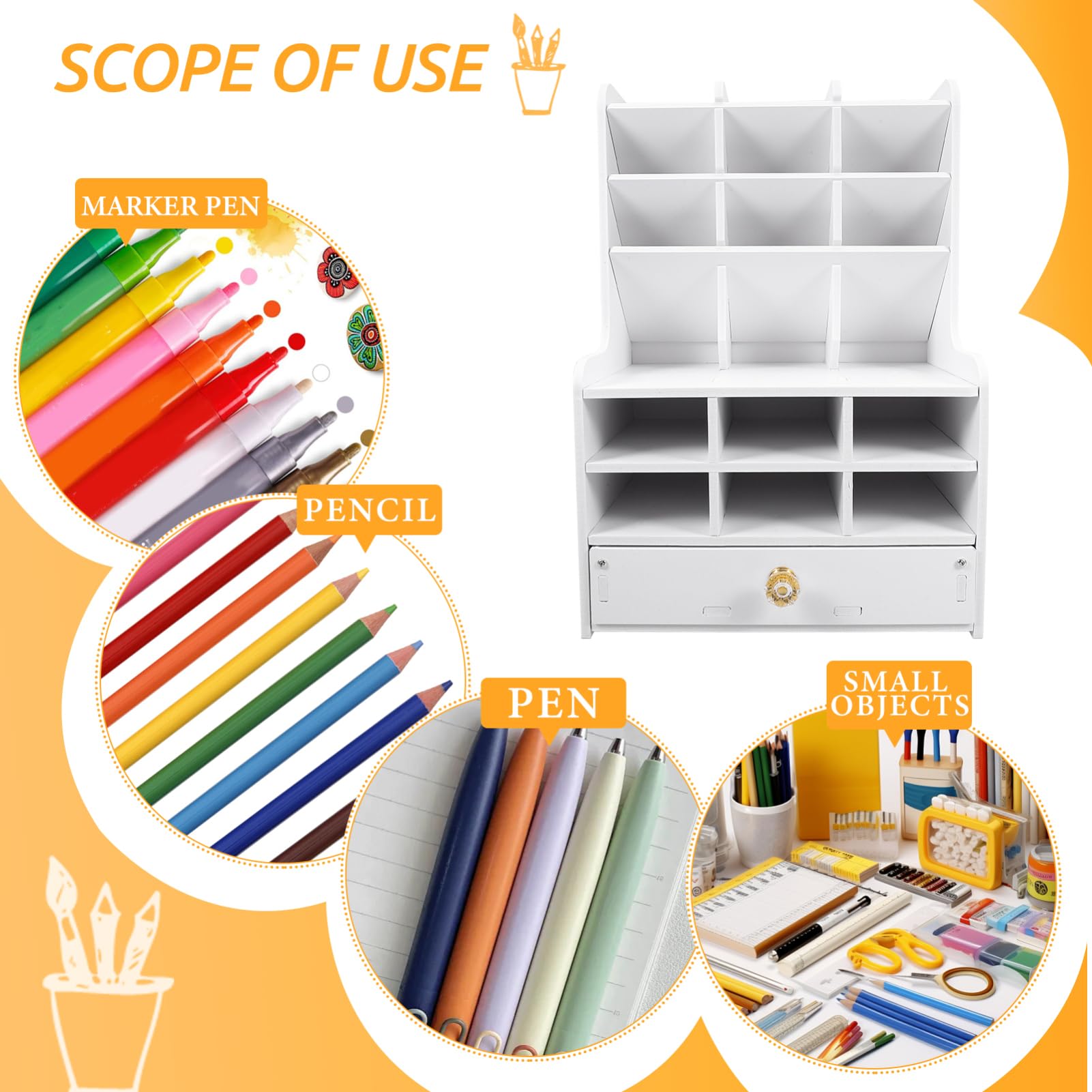 Organizer per Penne da Scrivania Portapenne in Pvc e Legno Contenitore Portaoggetti Scomparti Multipli Accessorio per Ufficio e Studio