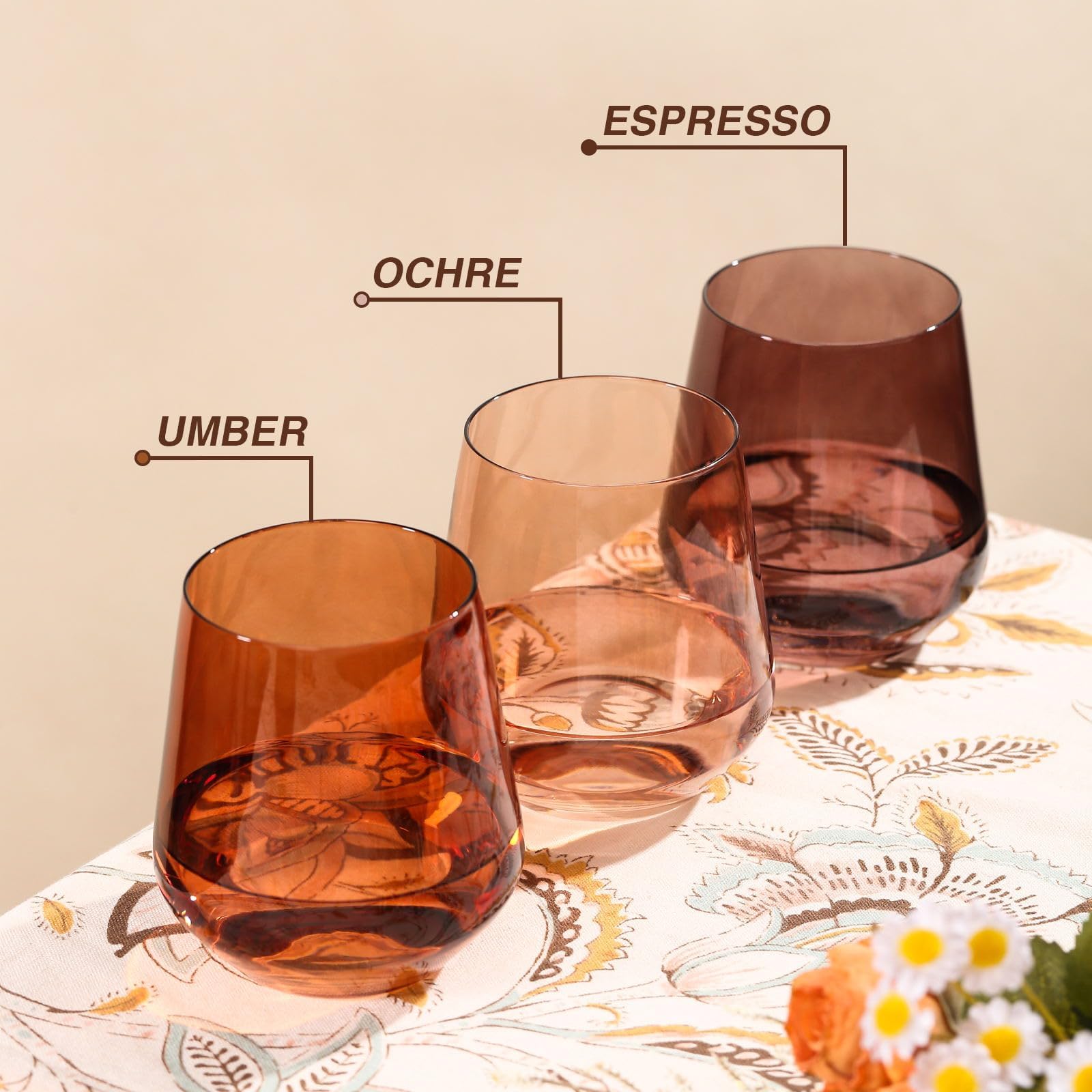 Venus farbige Weingläser ohne Stiel, 170 - 482 ml, mundgeblasen, kristallfarbene Gläser ohne Stiel, mehrfarbiges Weinglas für Weinliebhaber, Hochzeit, Geburtstag, Einweihungsgeschenk für Frauen