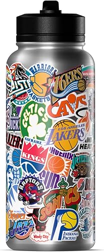 Miniatura 2 de Hydrapeak x NBA Licencia Oficial de Todos los Equipos, Botella de Agua Aislada de 32 oz con Tapa de Pajita y Asa, Clásicos de Madera Dura Retro