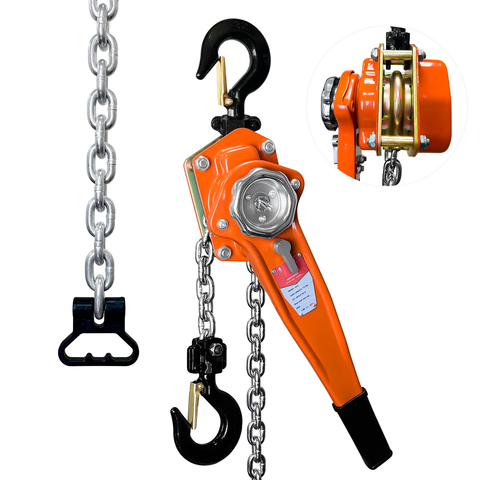 Photo 1 of 3300 lbs 10 ft Lever Chain Hoist, 1-1/2 Ton 3 M Alloy Steel G80 Chain Come Along Tool, Manual Lever Hoist Ratchet Chain Hoist with Hook Heavy Duty for Garages, Building, Warehouse, etc. 1-1/2 Ton 10FT Orange