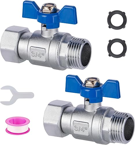 304 Stainless Steel Garden Hose Shut Off Valve, 2 Pack Heavy Duty Full Flow Ball Valve, 3/4" GHT Hose Adapter Coupling with 360-Degree Rotatable Connector Rust & Freeze hose flow control valve