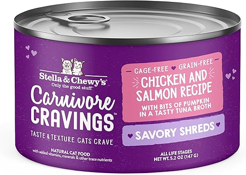 Stella & Chewy's Carnivore Cravings Savory Shreds Latas  Alimento húmedo para gatos sin granos, rico en proteínas, receta de pollo sin jaula y