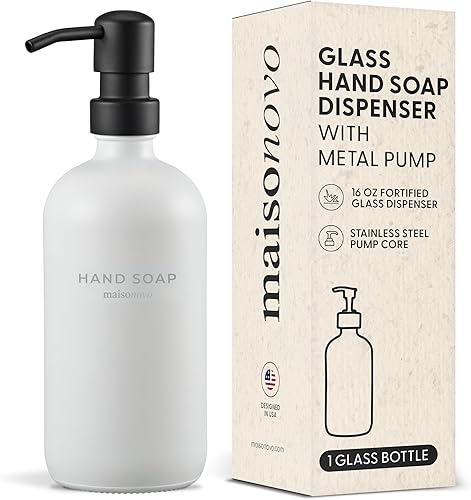 Miniatura 20 de MaisoNovo Dispensador de jabón de 1 pieza | Botellas blancas de 16.9 onzas con núcleo de bomba de acero inoxidable plateado 1 x blanco/plateado,1
