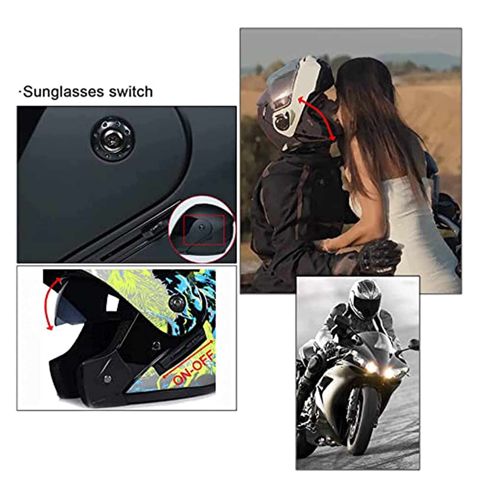 BGMKE Kask szczękowy na całą twarz, kask motocyklowy z Bluetooth, integralny kask dla dorosłych, certyfikat ECE, z podwójnym wizjerem, kask na skuter, dla kobiet i mężczyzn, modułowy, zintegrowany