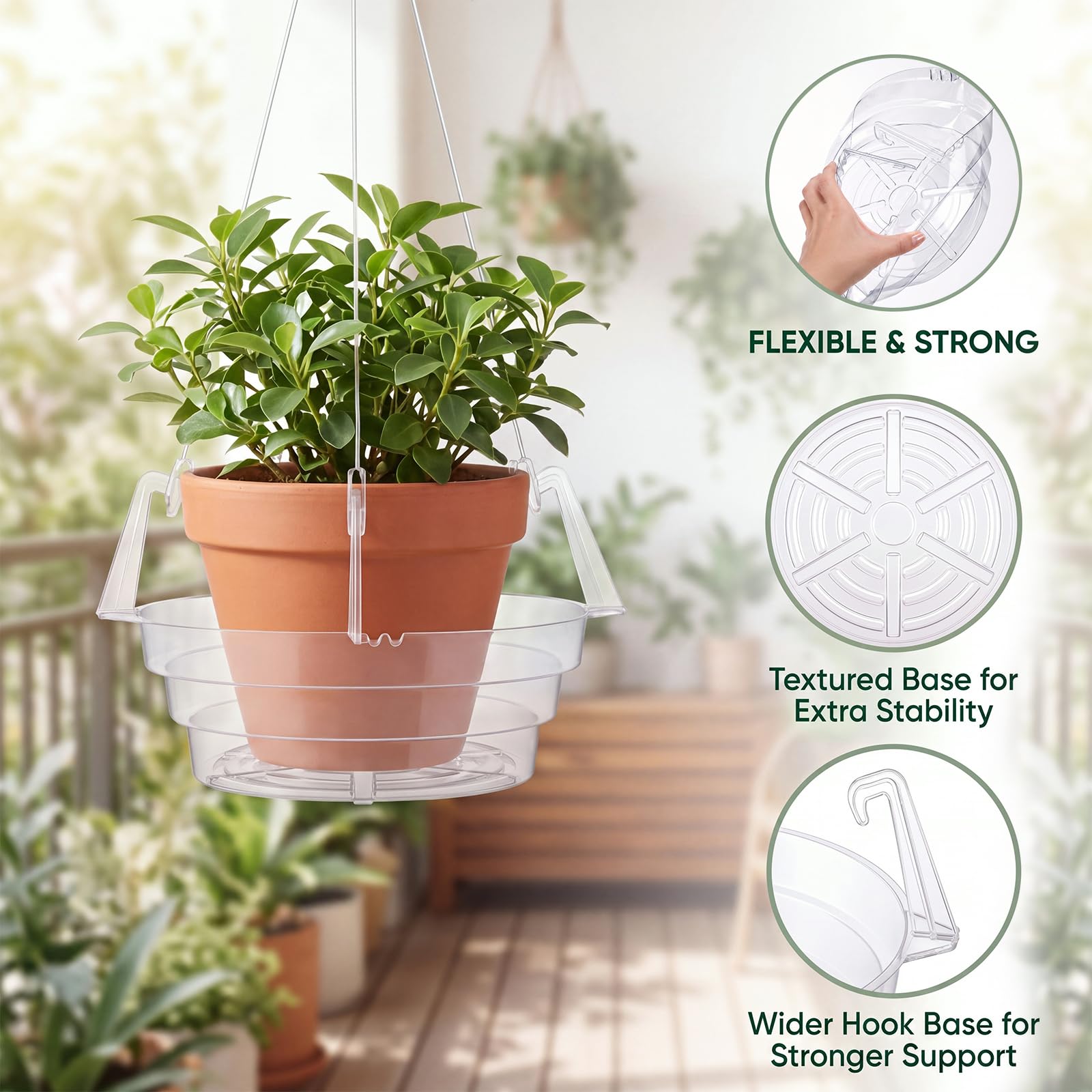 Gejoy 15 Stück 30,5 cm hängende Pflanzen-Wasserauffangschale, transparente Kunststoffkörbe, Tropfschalen für Blumentopf, runde Pflanzen-Untersetzer mit Haken für Balkon, Terrasse, Innen- und