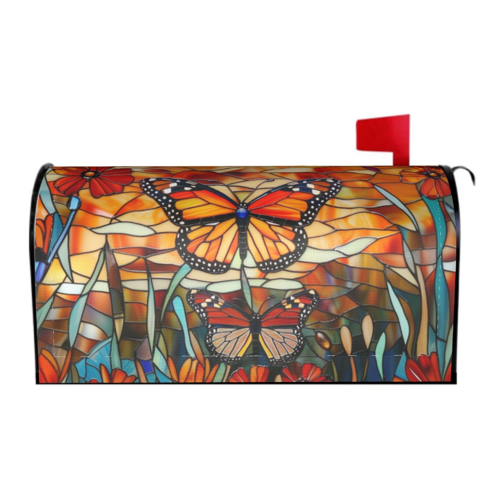 Stained Glass Monarch Butterfly Mailbox Covers Magnetic Wraps Post Letter Box Cover Garden Home Decor 21x18 in