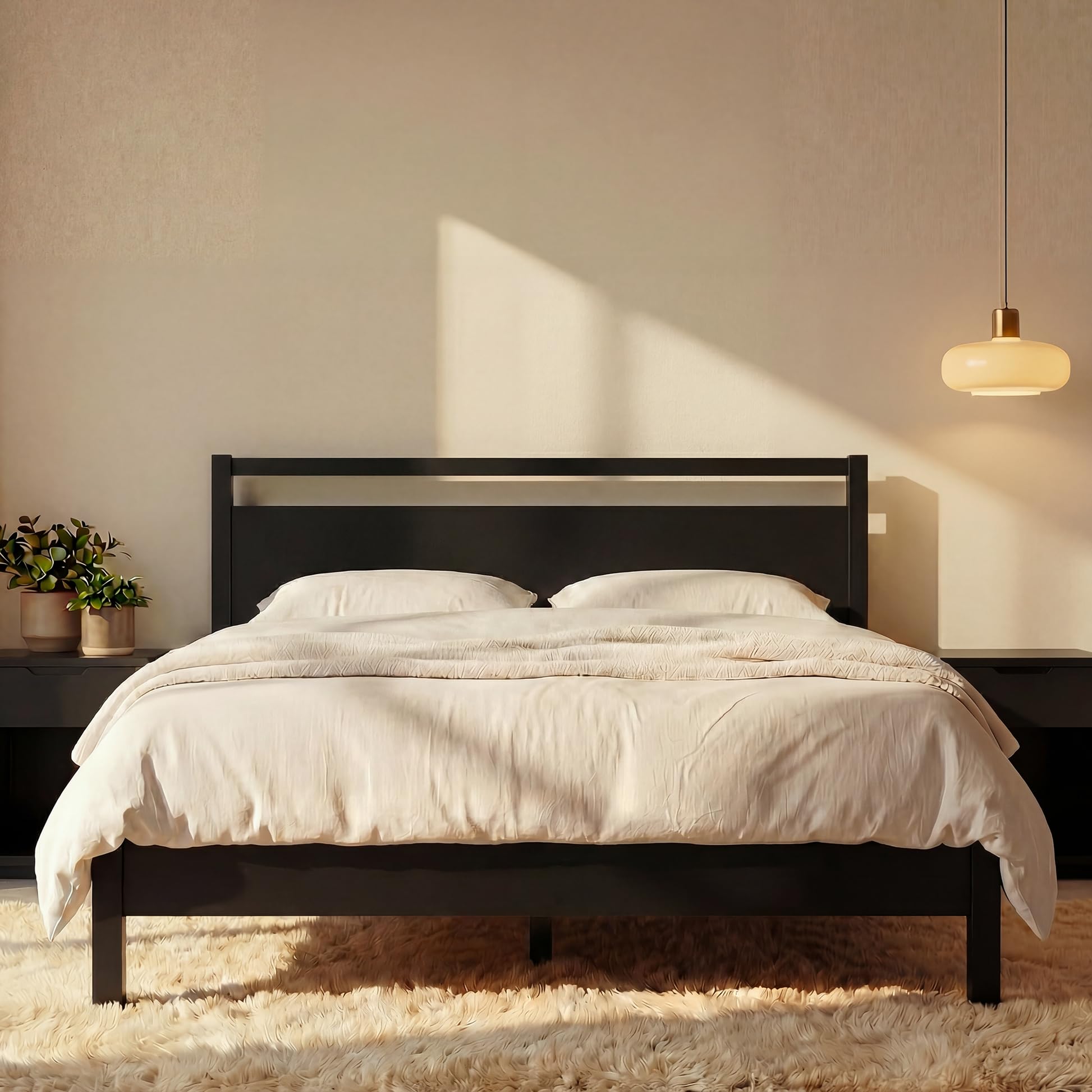 LIFEMENT Signature Wood Platform Bed Frame with Headboard